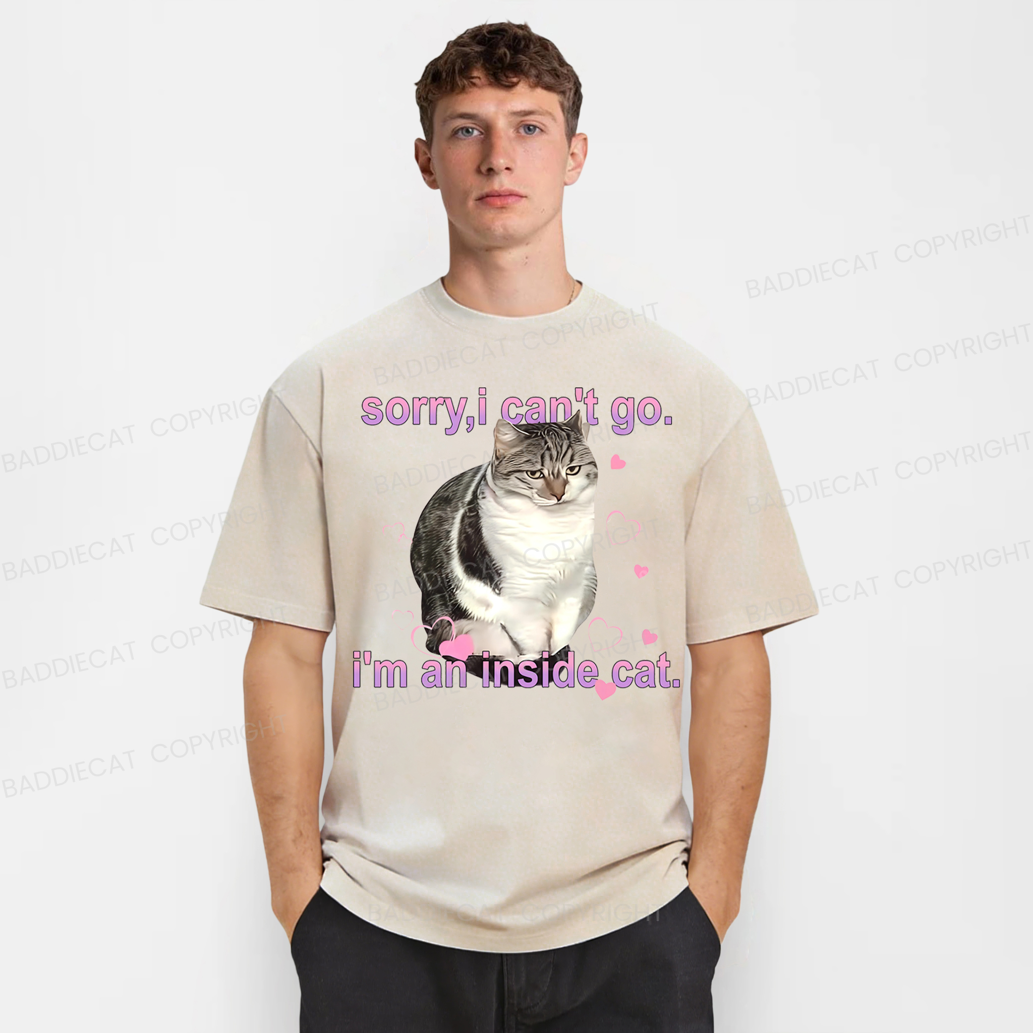 Baddiecat Sorry I Can't Go I'm An Inside Cat Meme Washed T-shirt