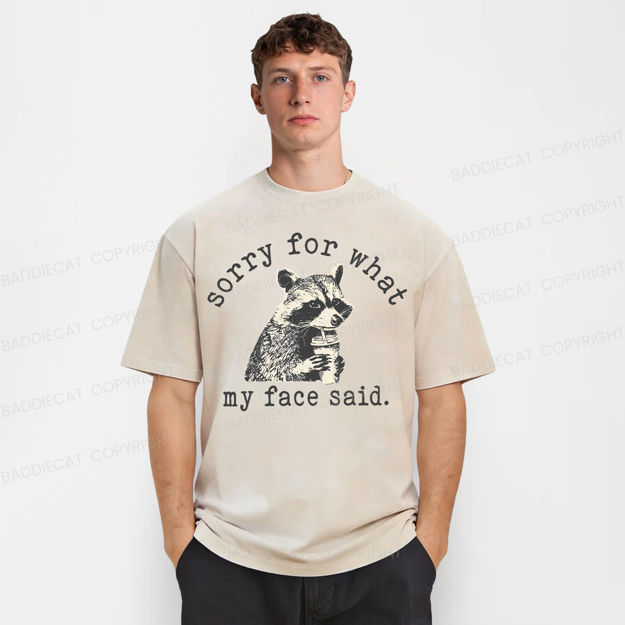 Baddiecat Sorry For What My Face Said Raccoon Washed T-shirt