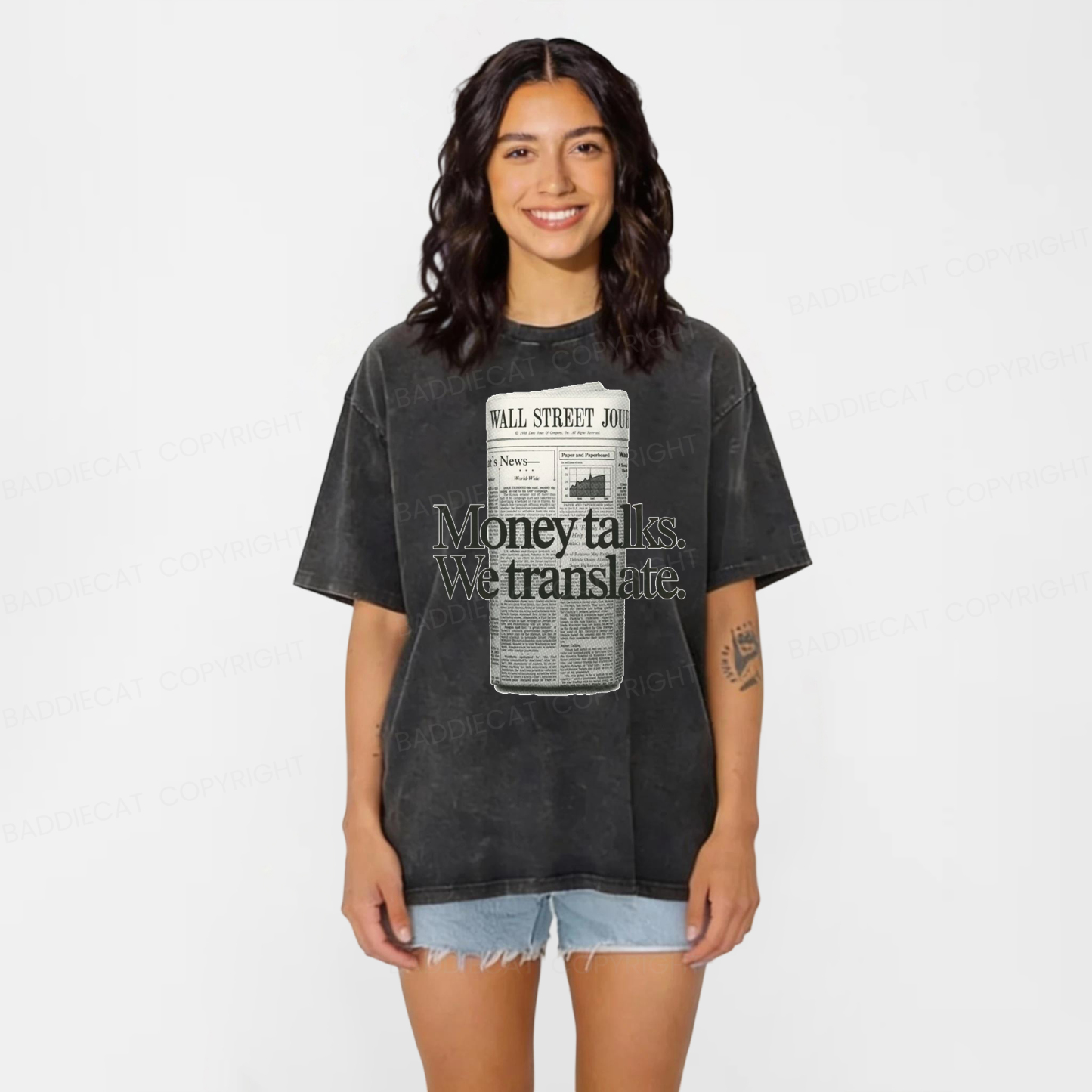 Baddiecat Money Talks We Translate Washed T-shirt