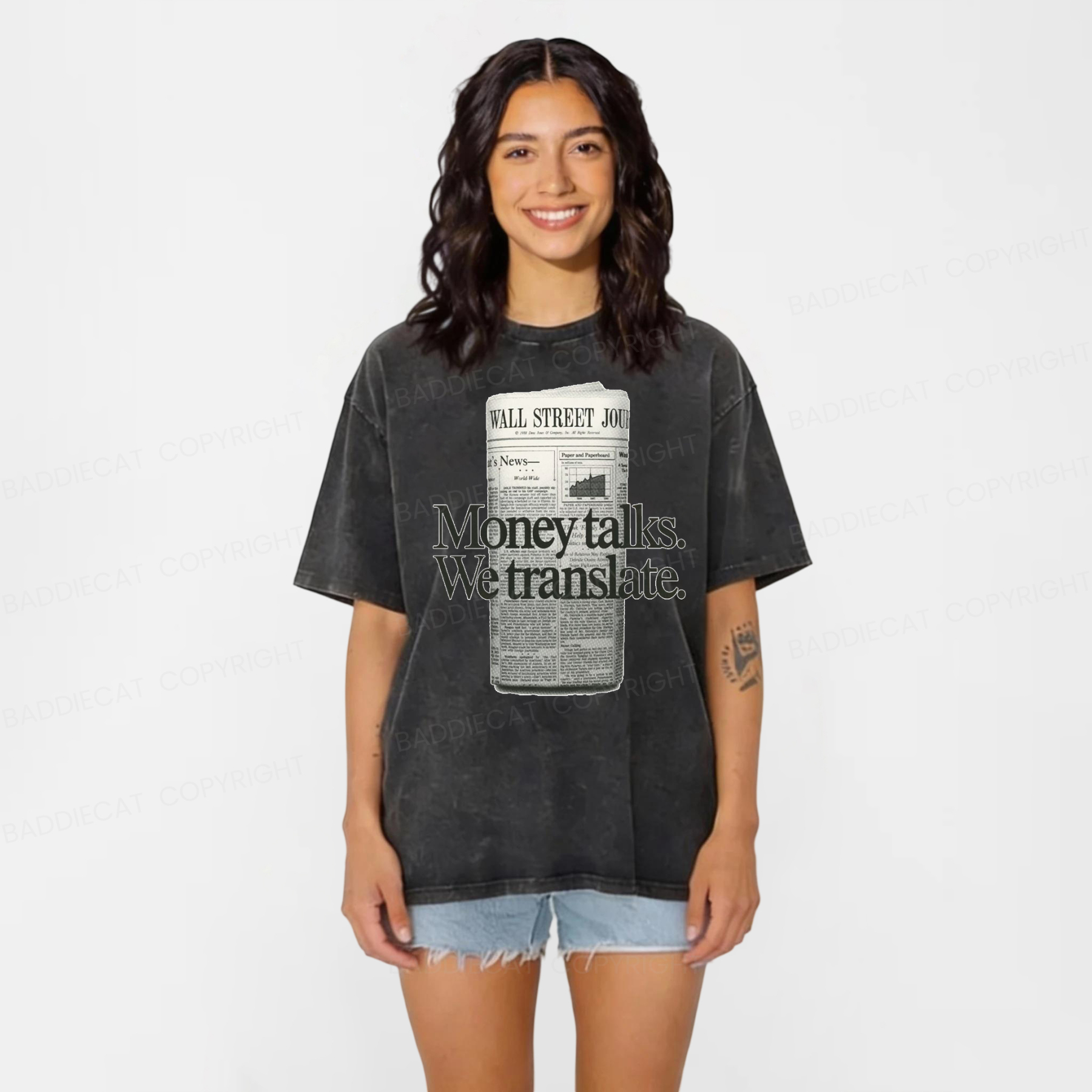 Baddiecat Money Talks We Translate Washed T-shirt