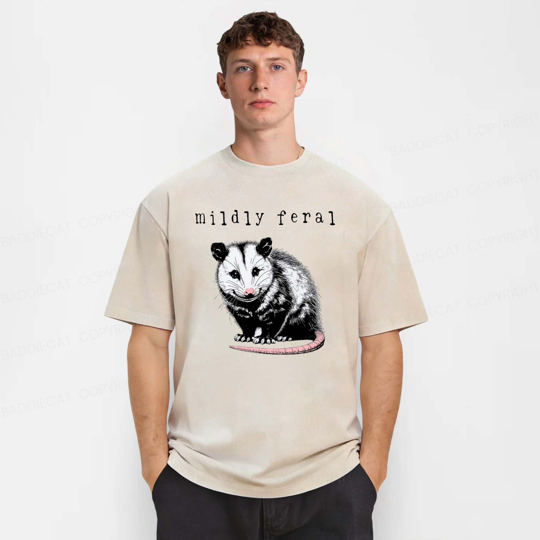 Baddiecat Opossum Mildly Feral Washed T-shirt