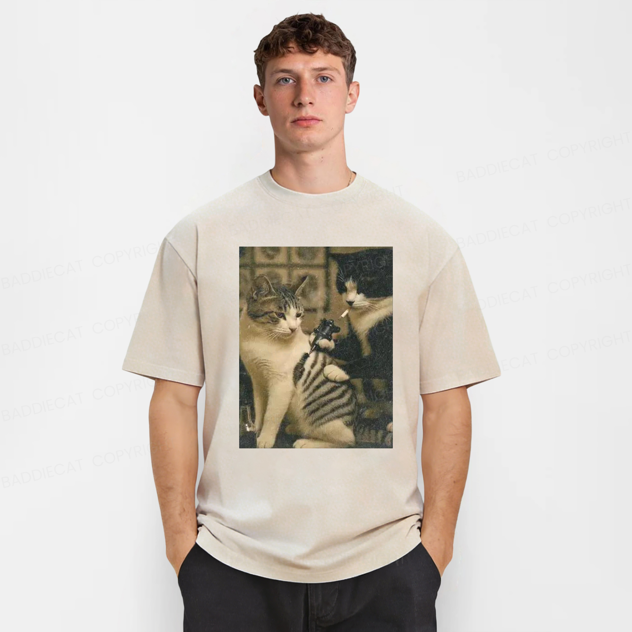 Baddiecat Tattoo Cats Washed T-shirt