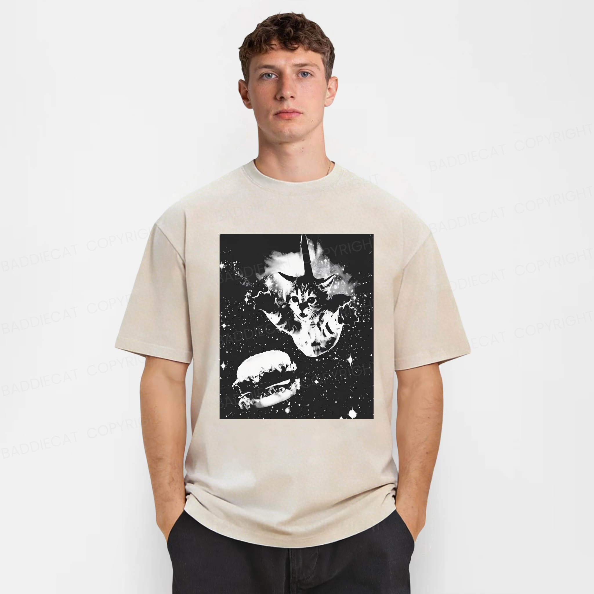 Baddiecat Cat Burger Washed T-shirt