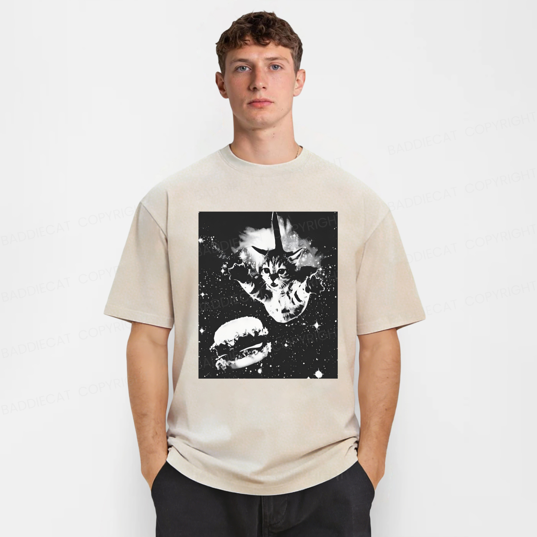 Baddiecat Cat Burger Washed T-shirt