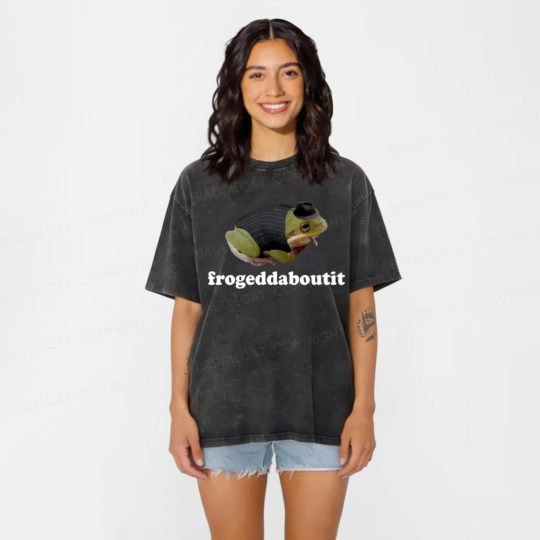Baddiecat Frogeddaboutit Frog Washed T-shirt