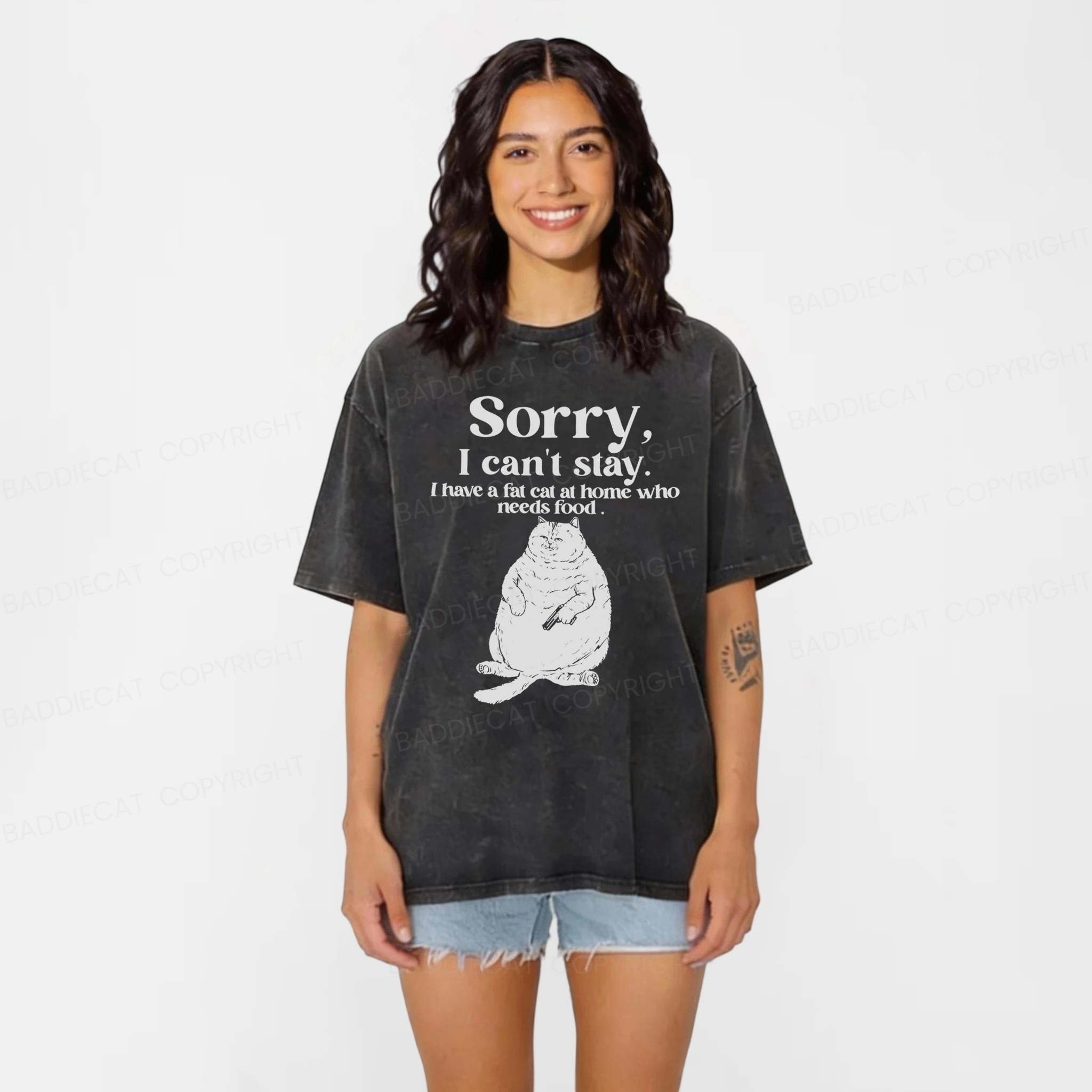 Baddiecat Sorry I Can't Stay Washed T-shirt