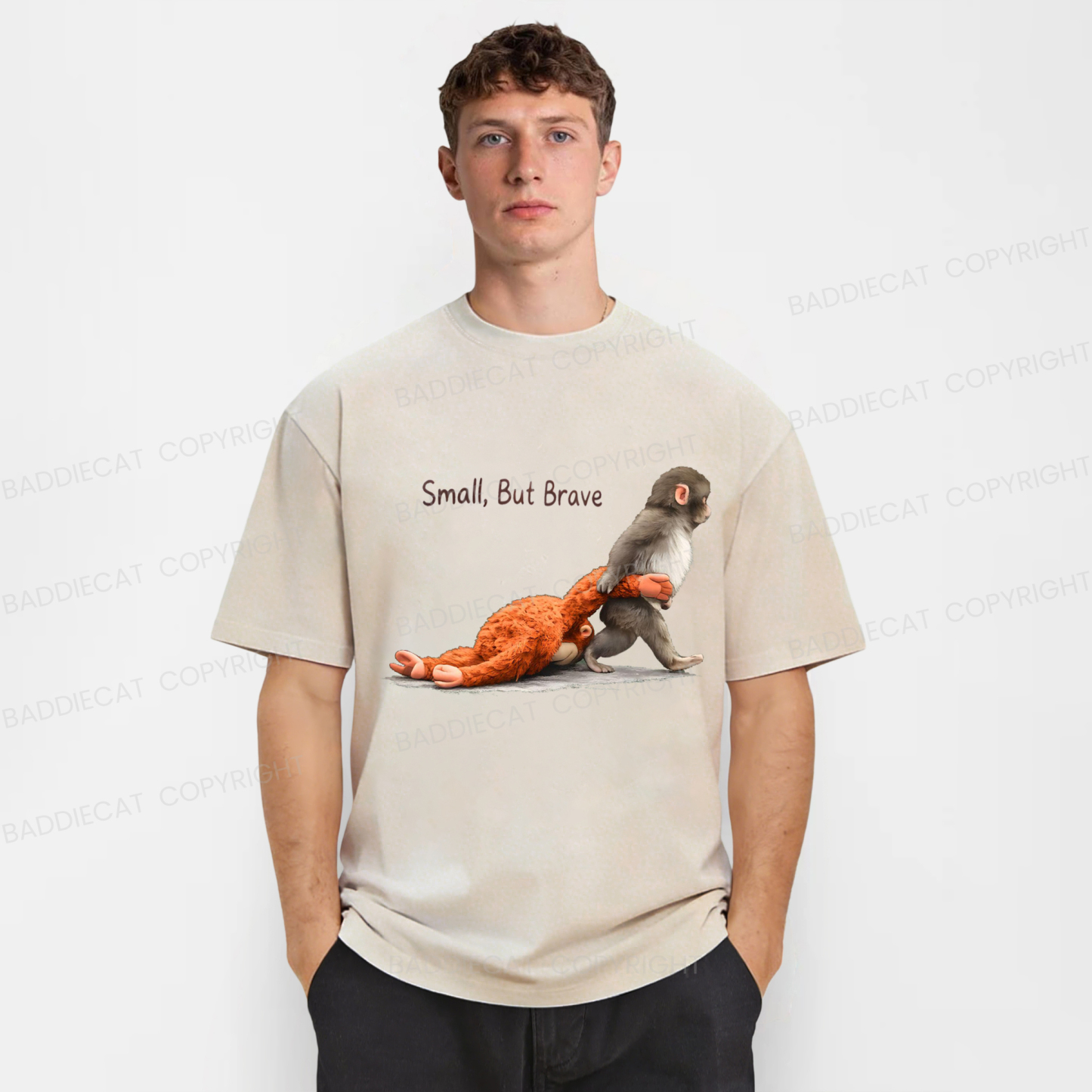 Baddiecat Brave Monkey Punch Washed T-shirt