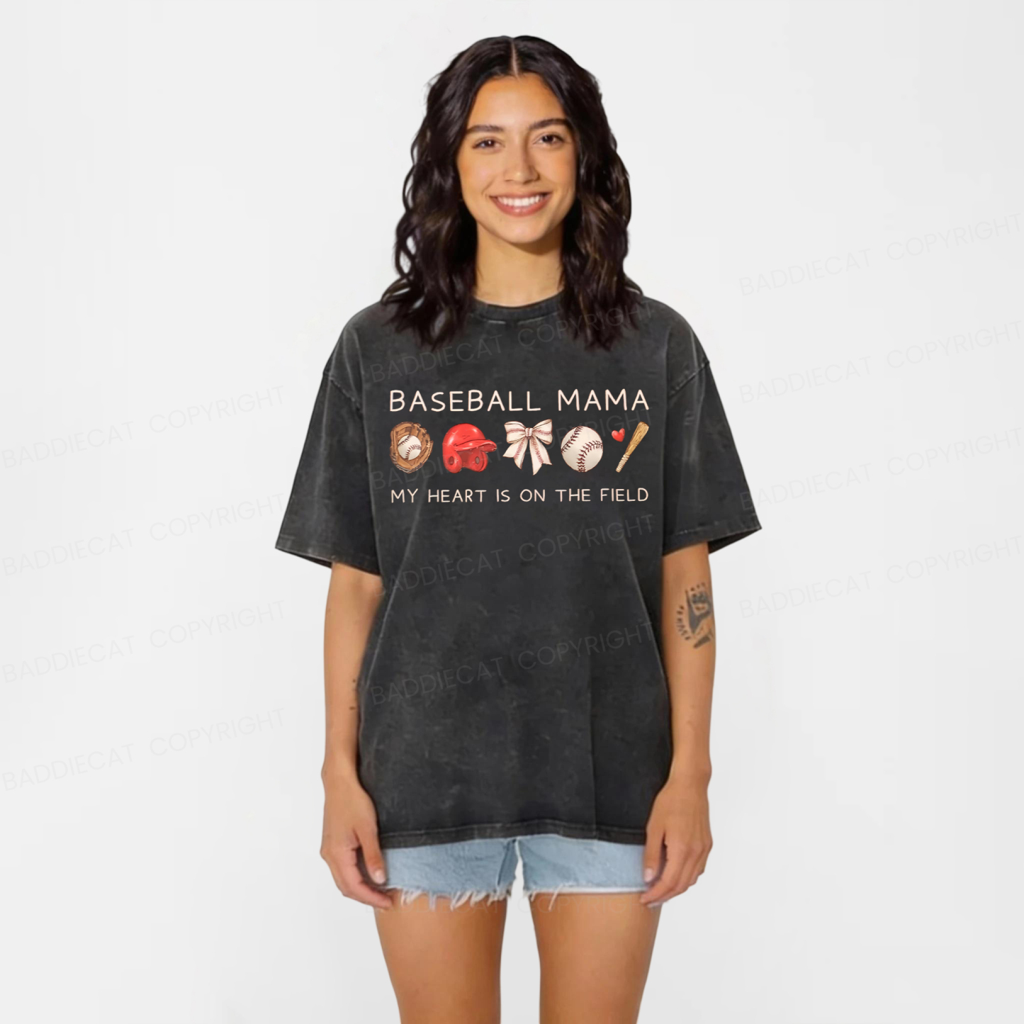 Baddiecat Baseball Mama Washed T-shirt