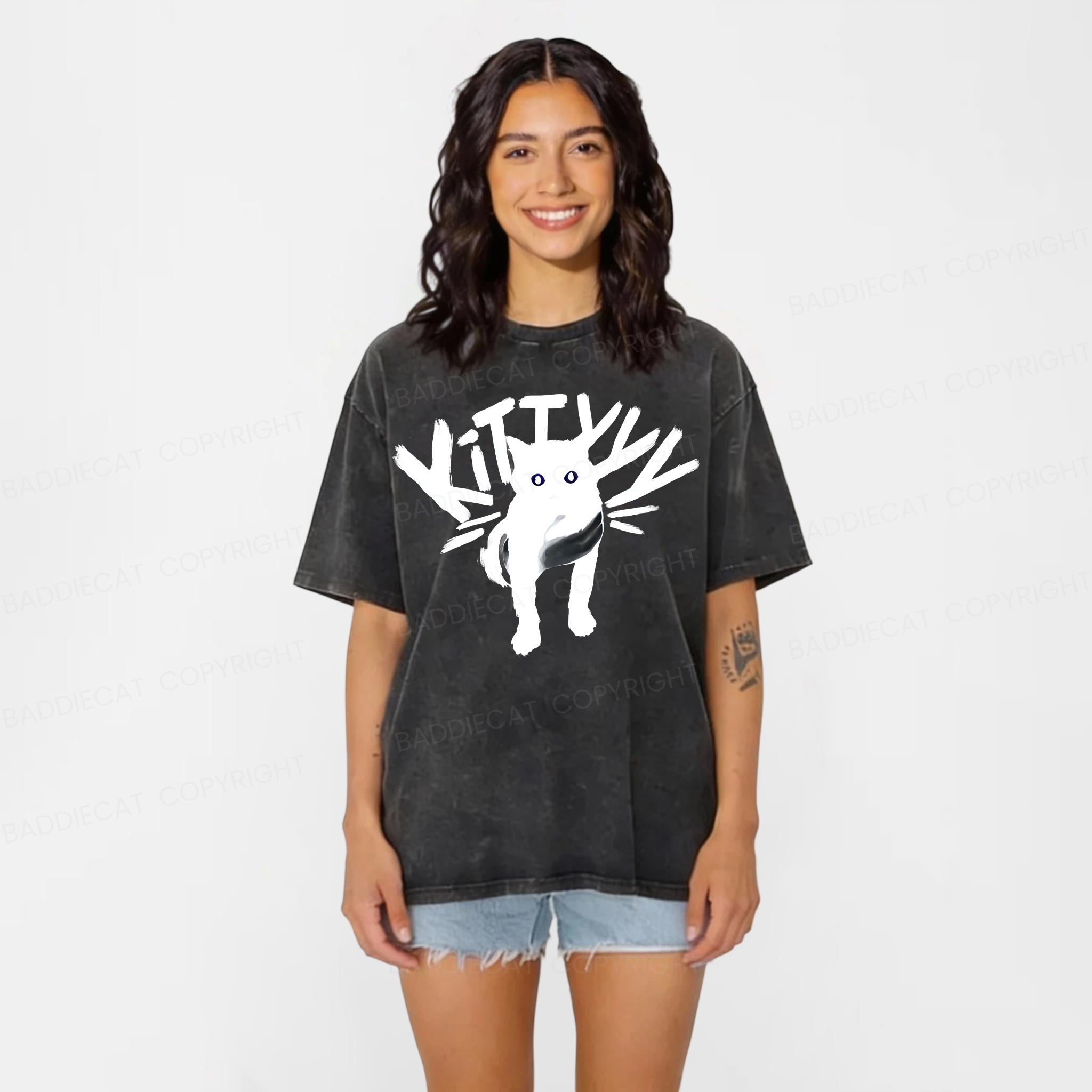 Baddiecat Kitty Washed T-shirt