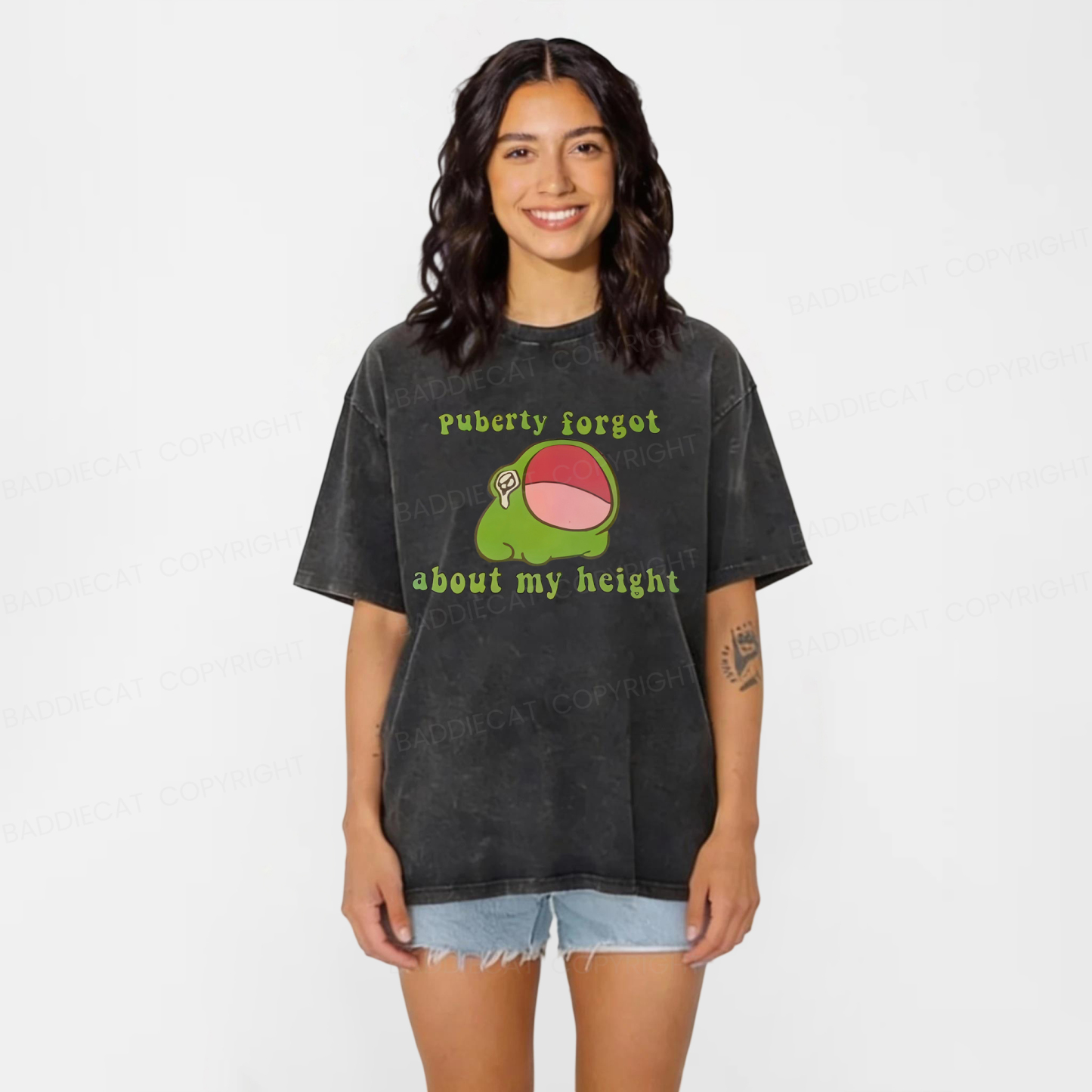 Baddiecat Puberty Forgot About My Height Washed T-shirt