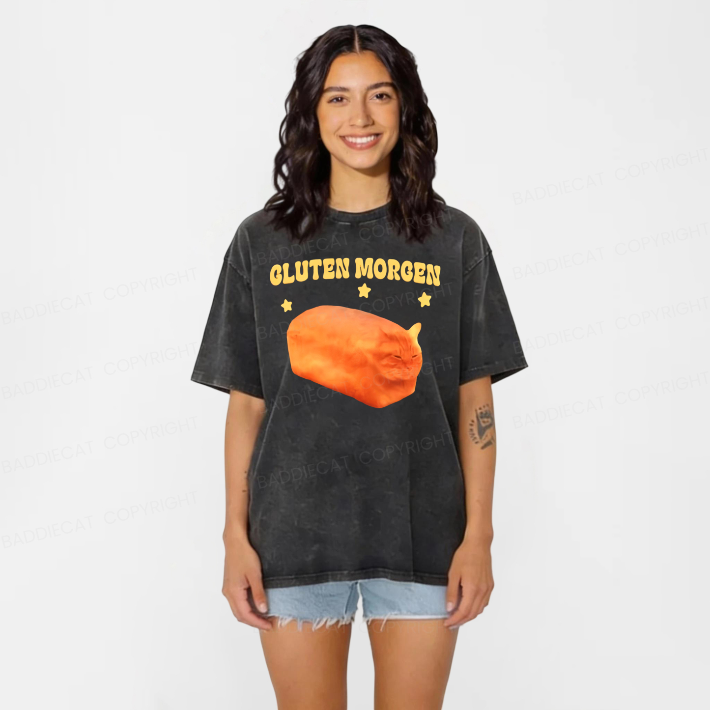 Baddiecat Cluten Morgen Cat Washed T-shirt
