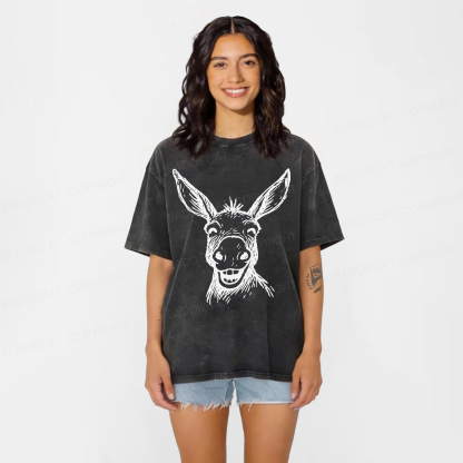 Baddiecat Funny Smiling Donkey Face Washed T-shirt