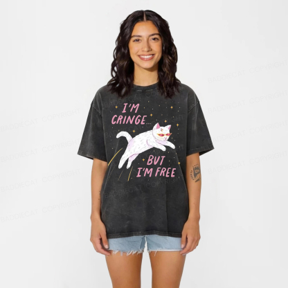 Baddiecat I'm Cringe But I'm Free Funny Cat Washed T-shirt