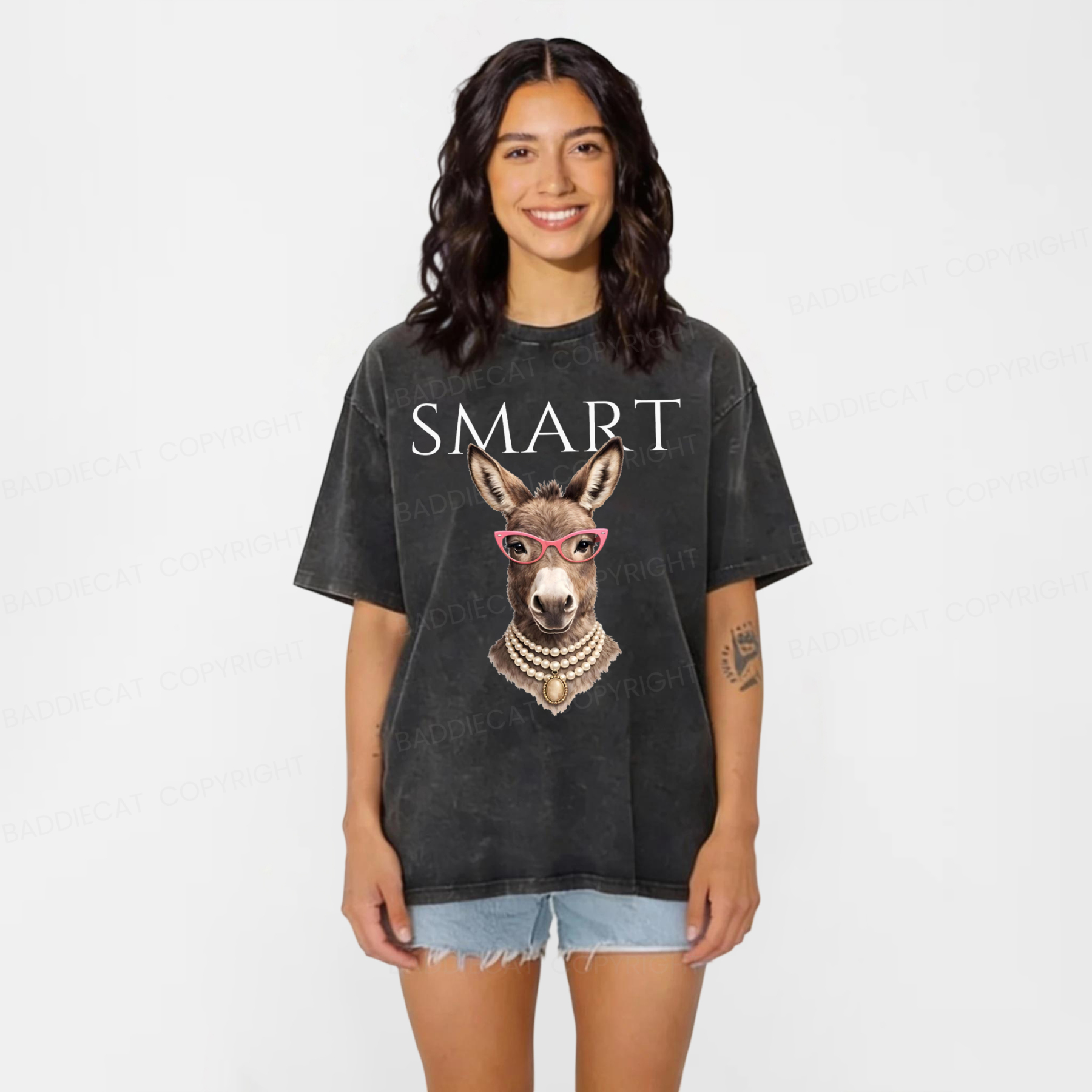 Baddiecat Smart Donkey Washed T-shirt