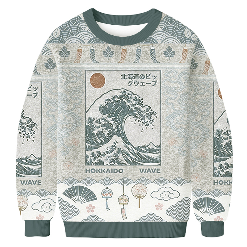 Baddiecat Hokkaido Wave Pattern Ugly Sweatshirt