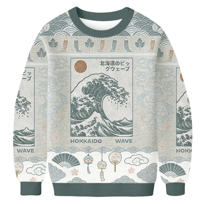 Baddiecat Hokkaido Wave Pattern Ugly Sweatshirt