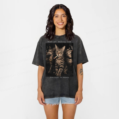 Baddiecat Vintage Smoking Cats Washed T-shirt