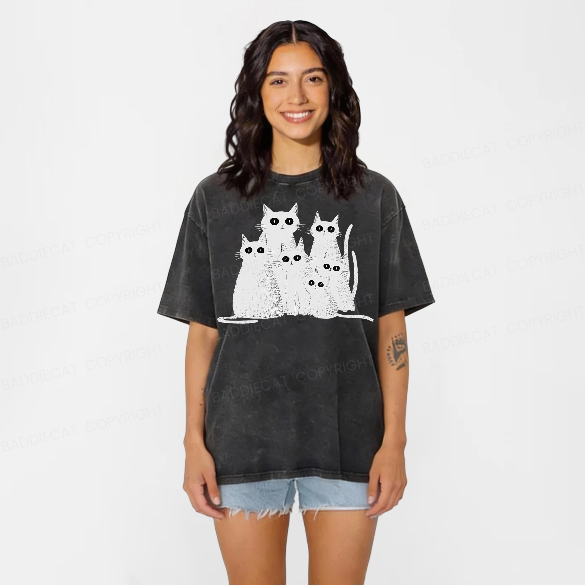 Baddiecat Funny Cats Washed T-shirt