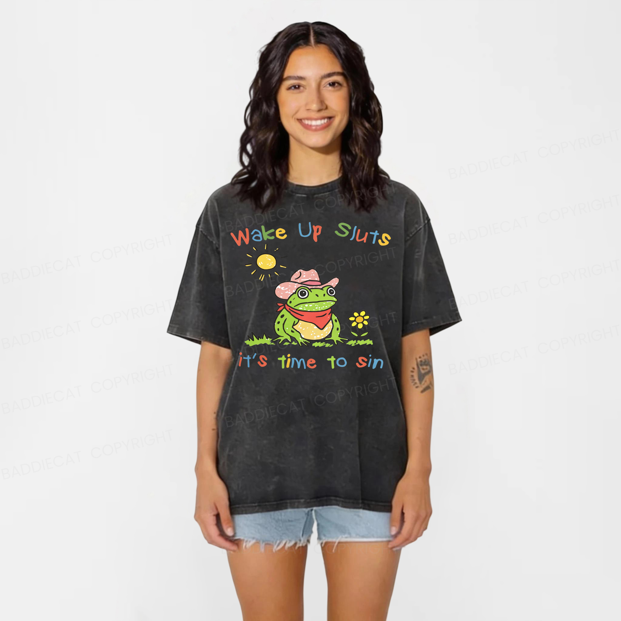 Baddiecat Wake Up Sl*ts It's Time To Sin Washed T-shirt