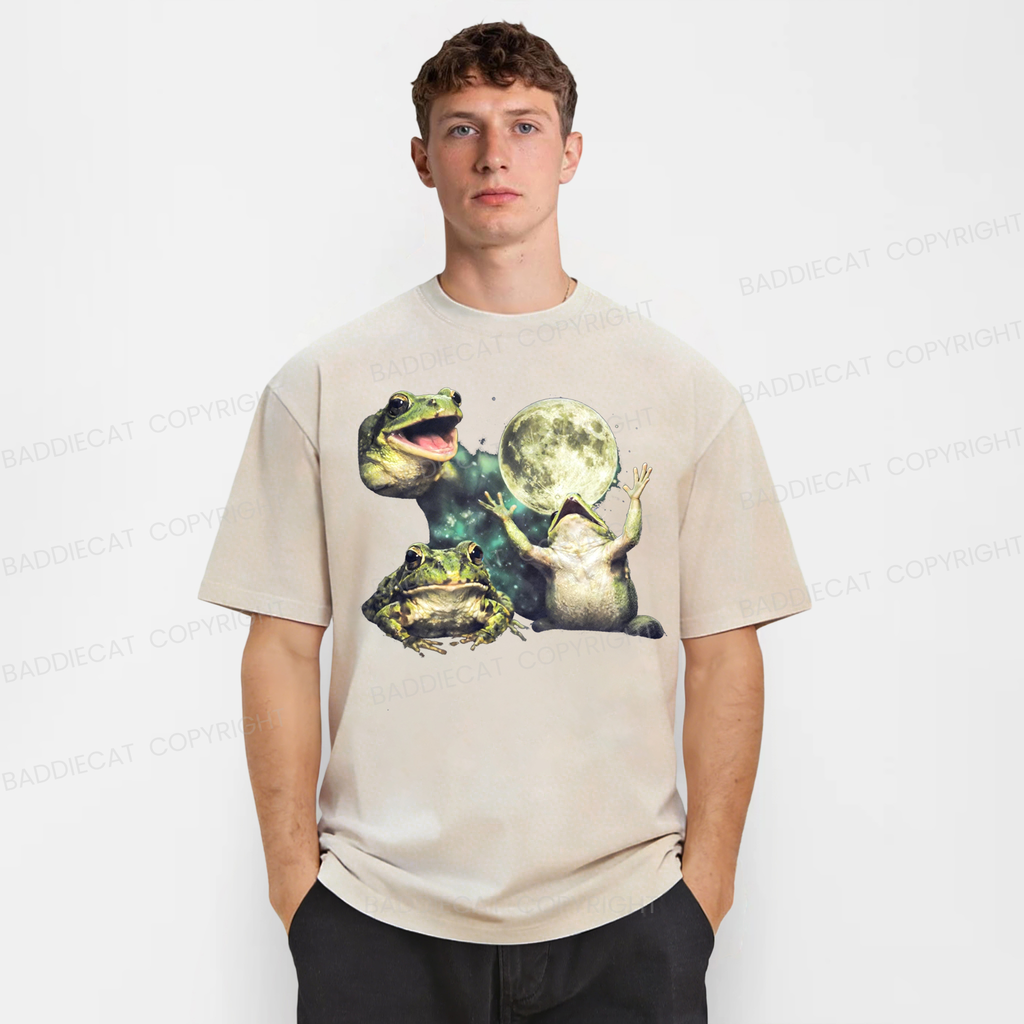 Baddiecat Frog Moon Washed T-shirt