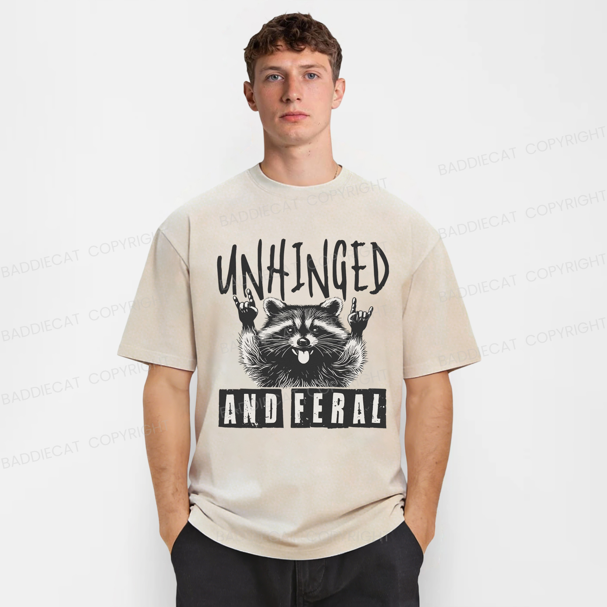 Baddiecat Unhinged Feral Raccoon Washed T-shirt