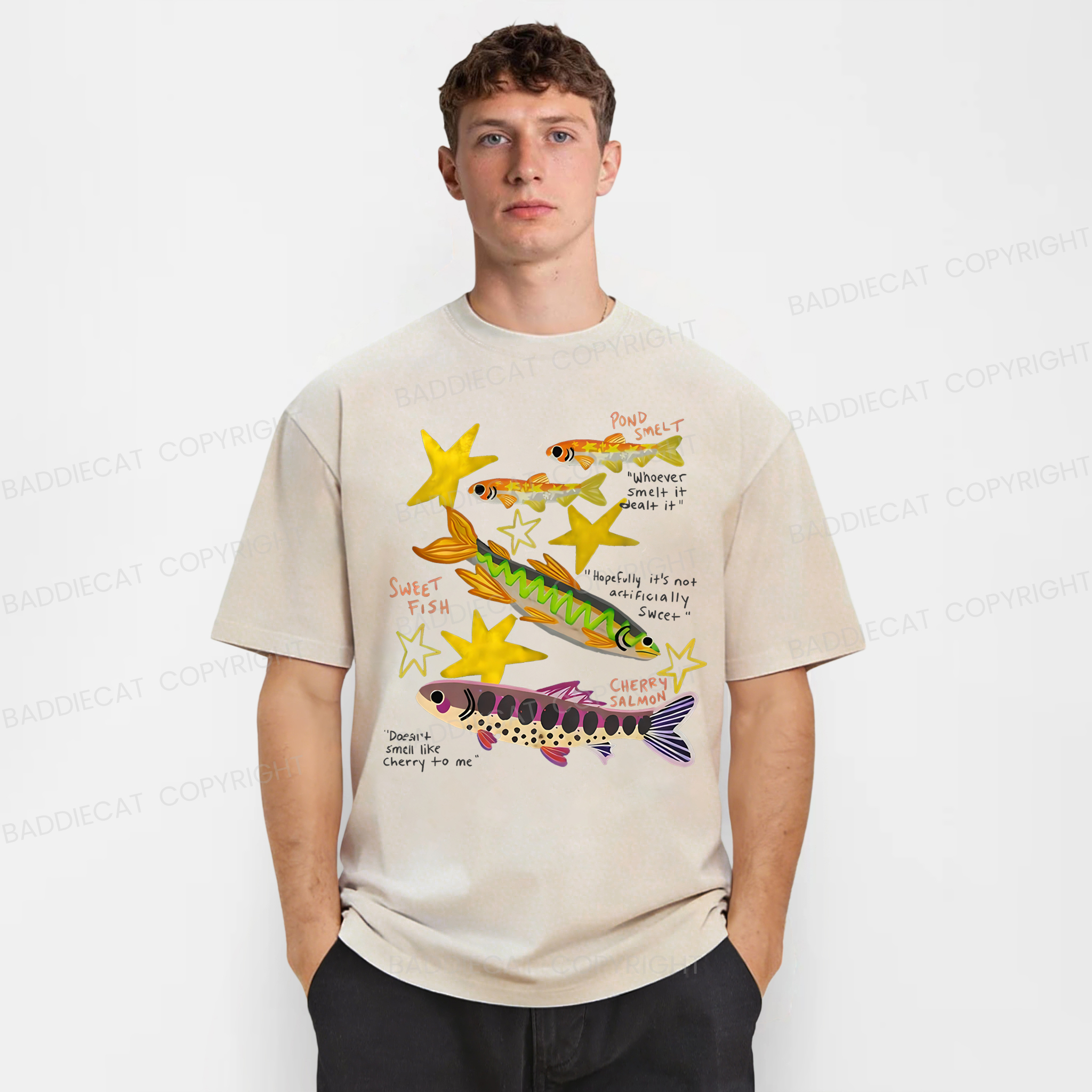 Baddiecat Funny Fish Washed T-shirt