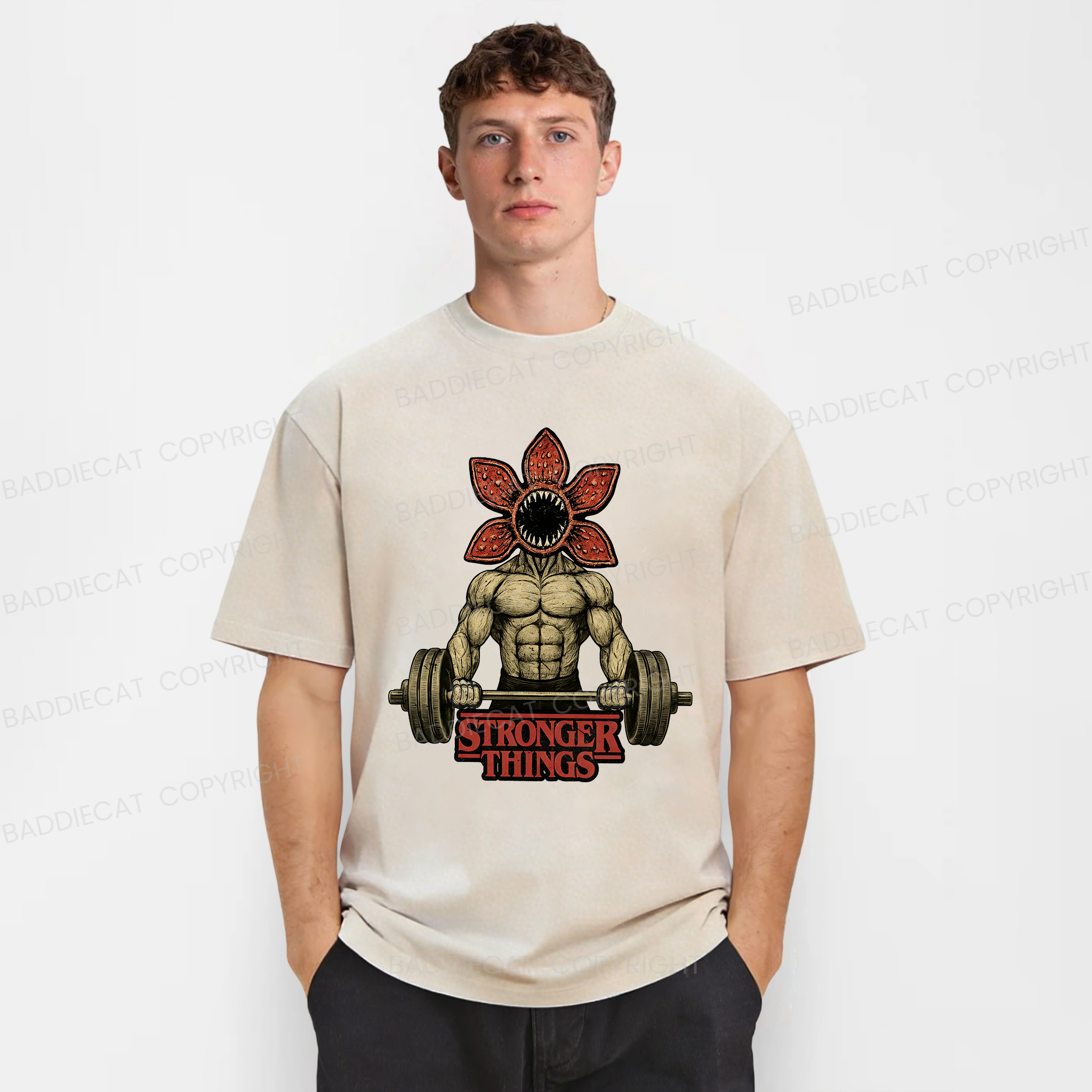 Baddiecat Demogorgon Weightlifting Stronger Things Washed T-shirt