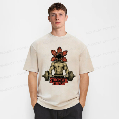 Baddiecat Demogorgon Weightlifting Stronger Things Washed T-shirt