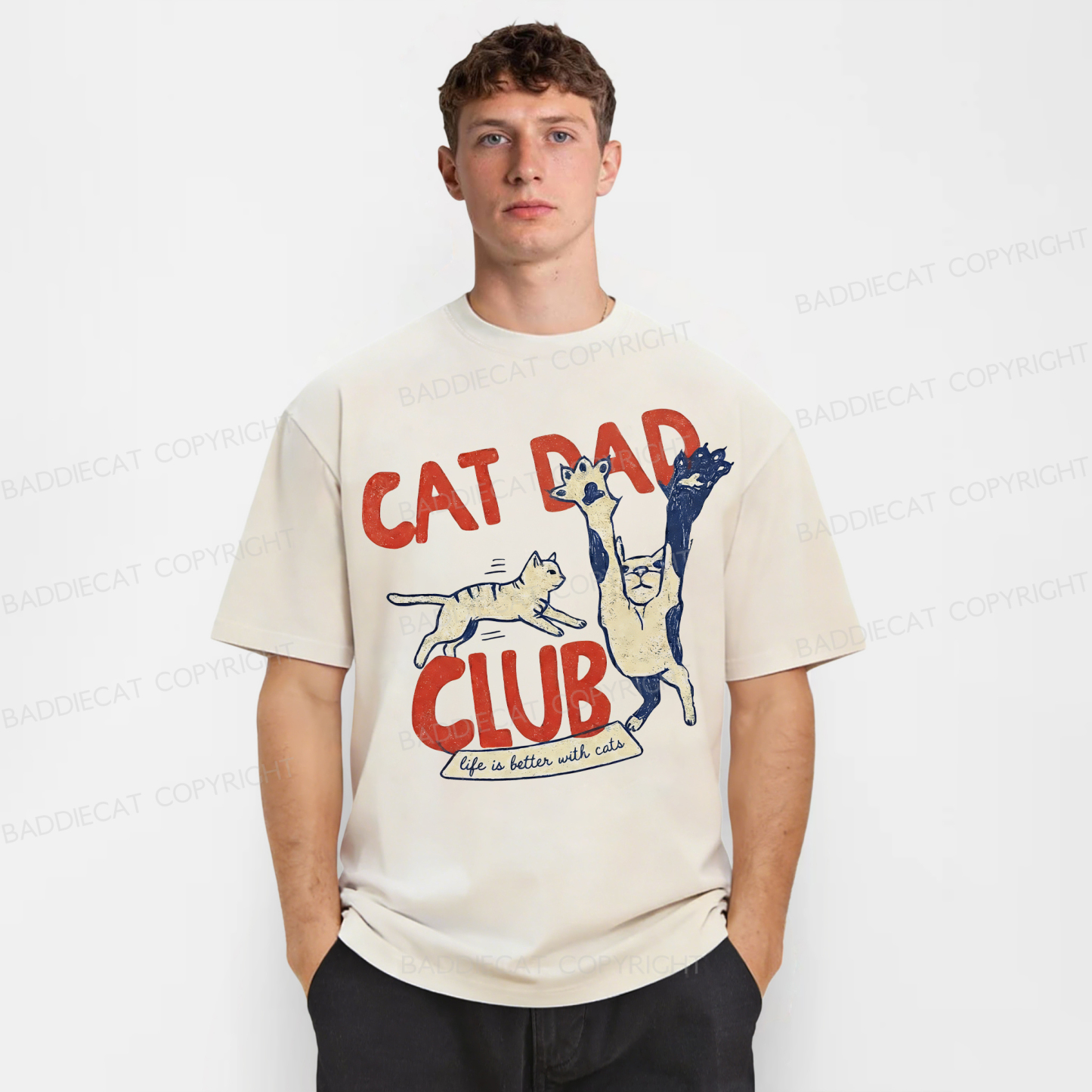 Baddiecat Cat Dad Club Washed T-shirt