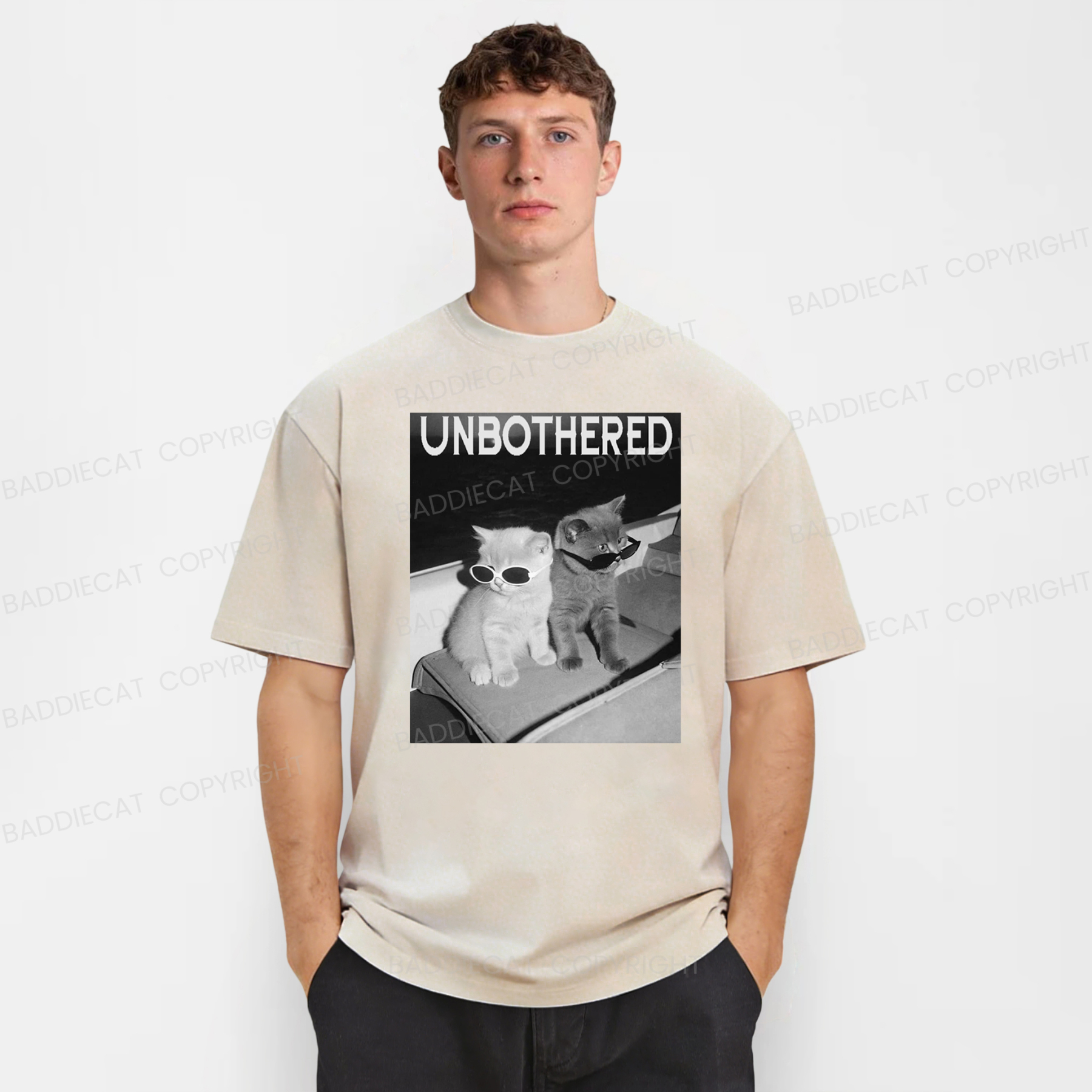Baddiecat Unbothered Cats Washed T-shirt