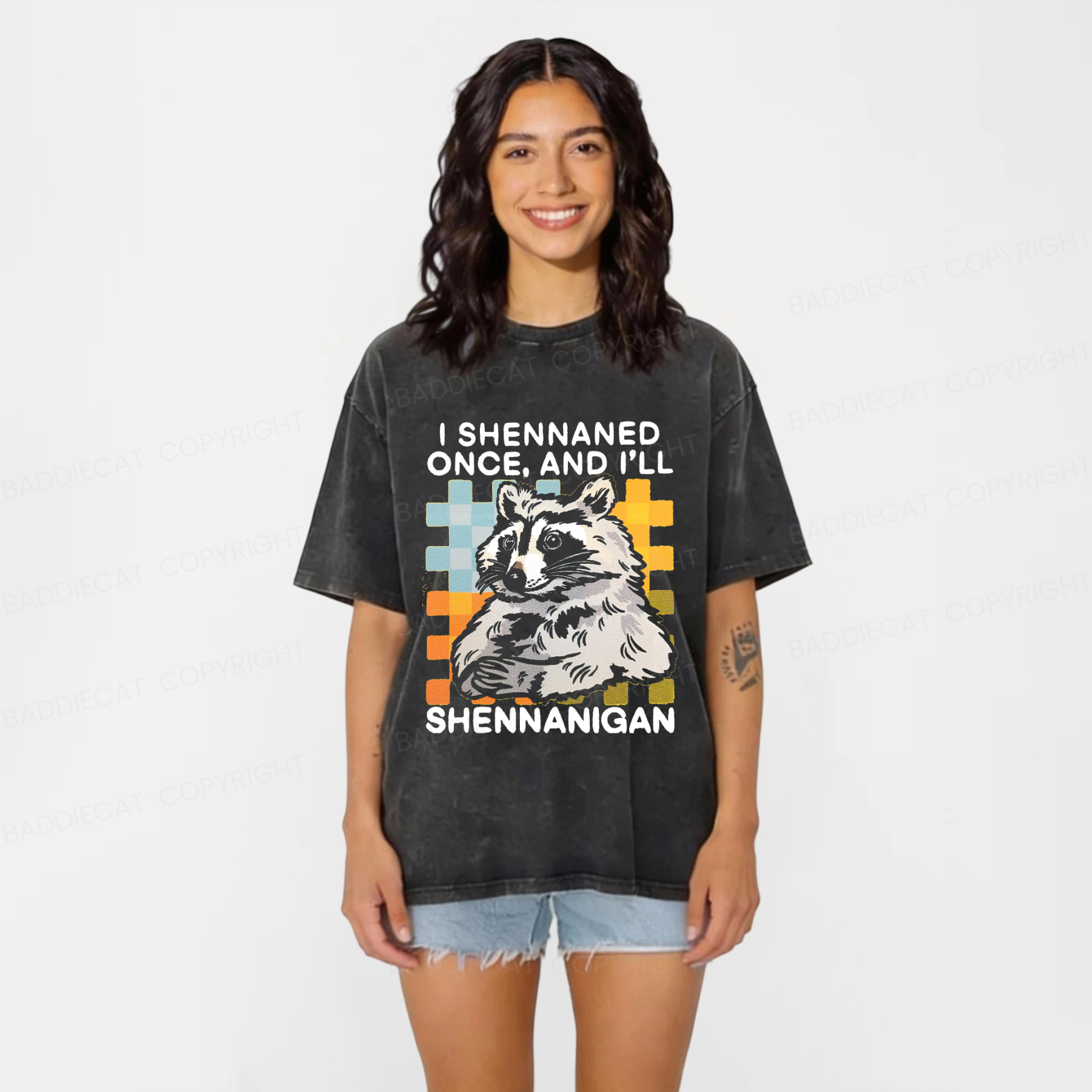 Baddiecat Mischievous Raccoon Washed T-shirt