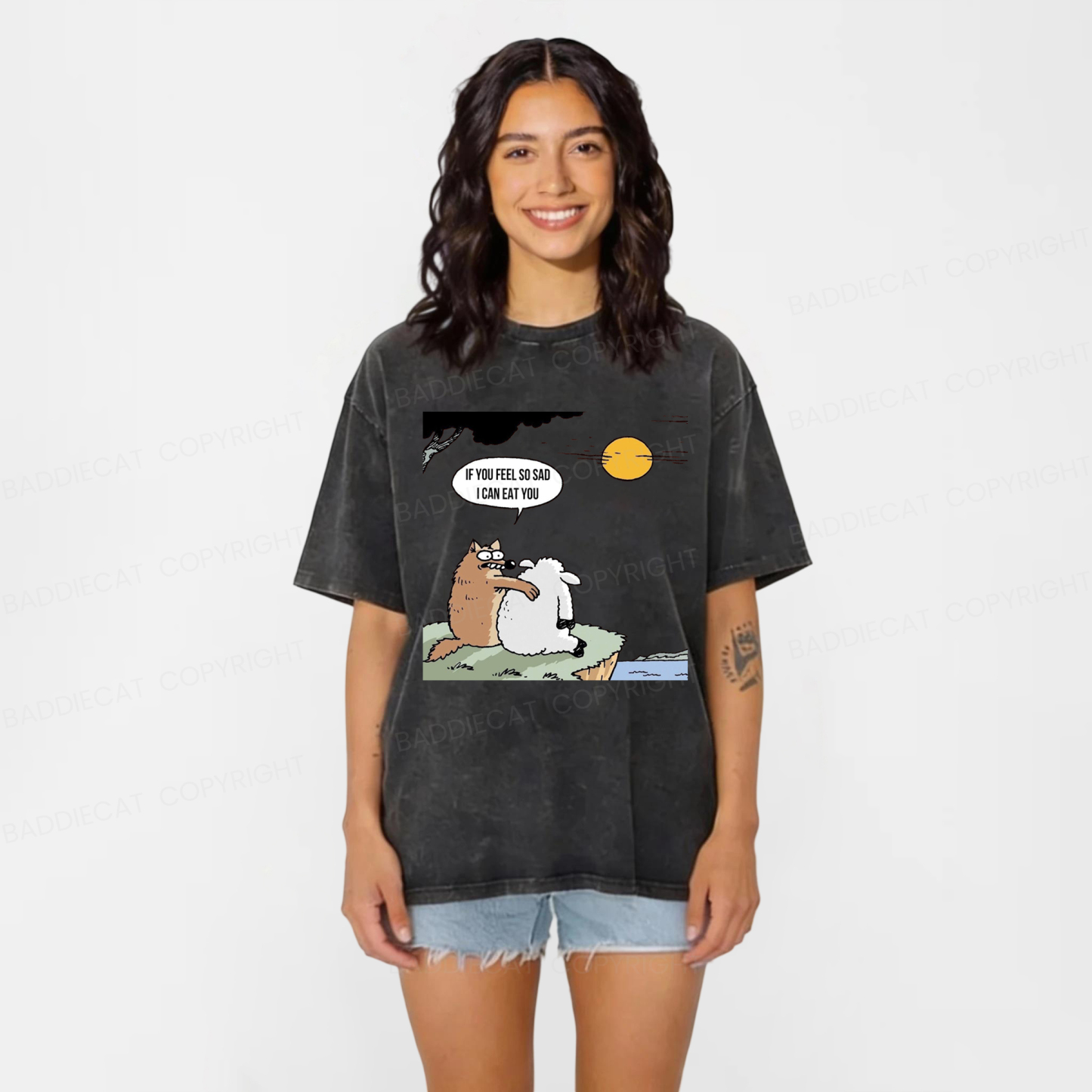 Baddiecat Wolf If You Feel So Sad I Will Eat You Washed T-shirt