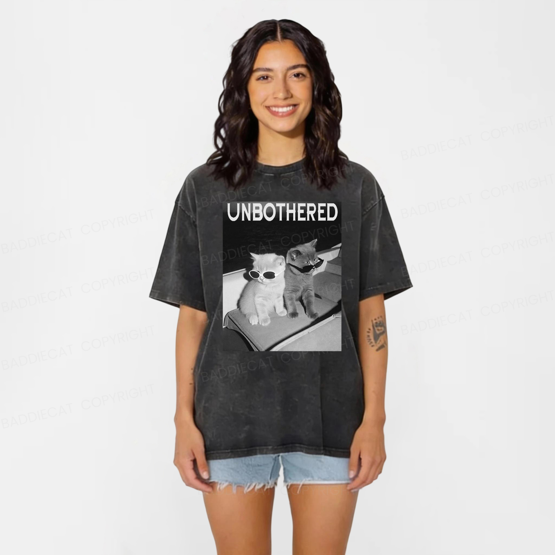Baddiecat Unbothered Cats Washed T-shirt