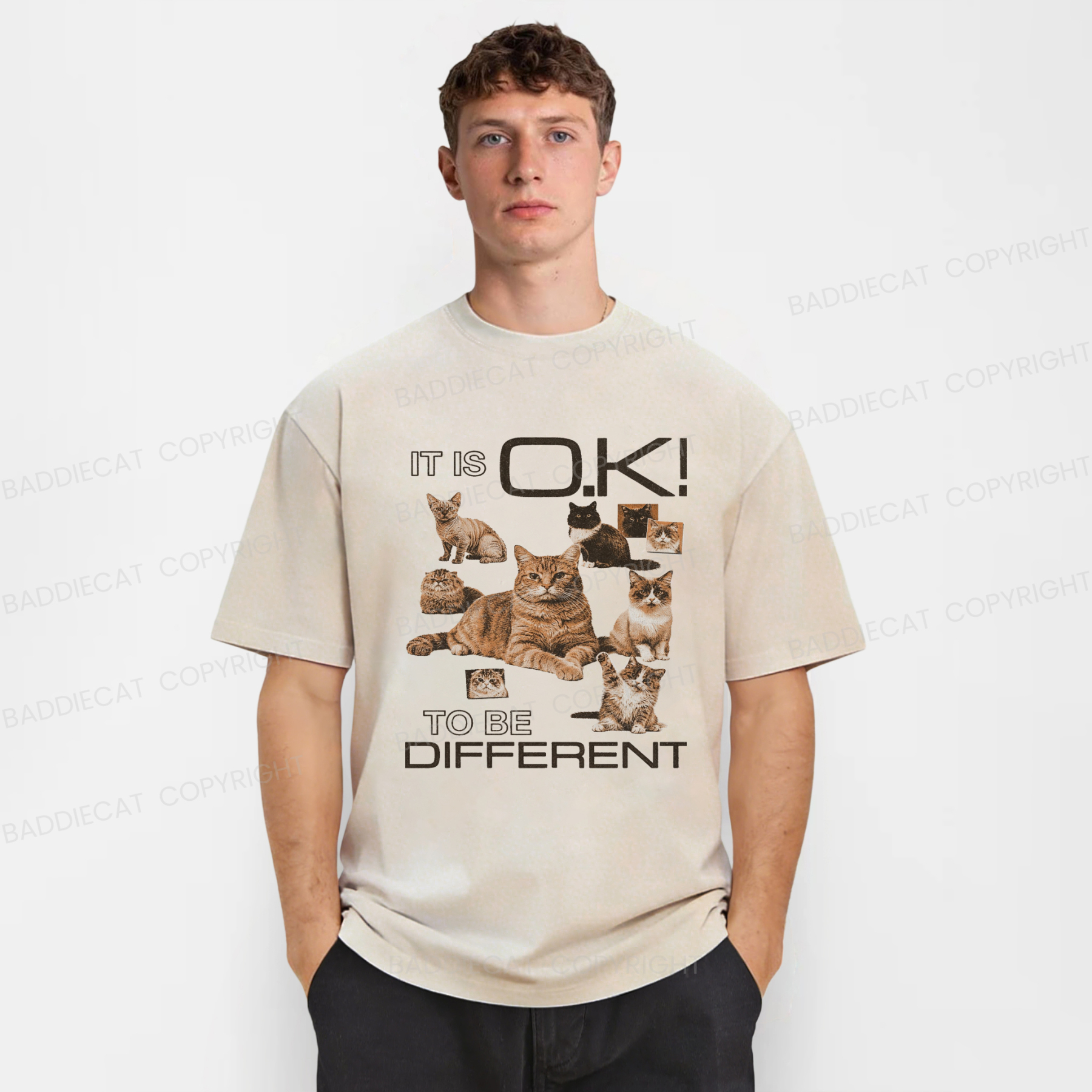 Baddiecat Cat It's Ok To Be Different Washed T-shirt