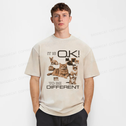 Baddiecat Cat It's Ok To Be Different Washed T-shirt