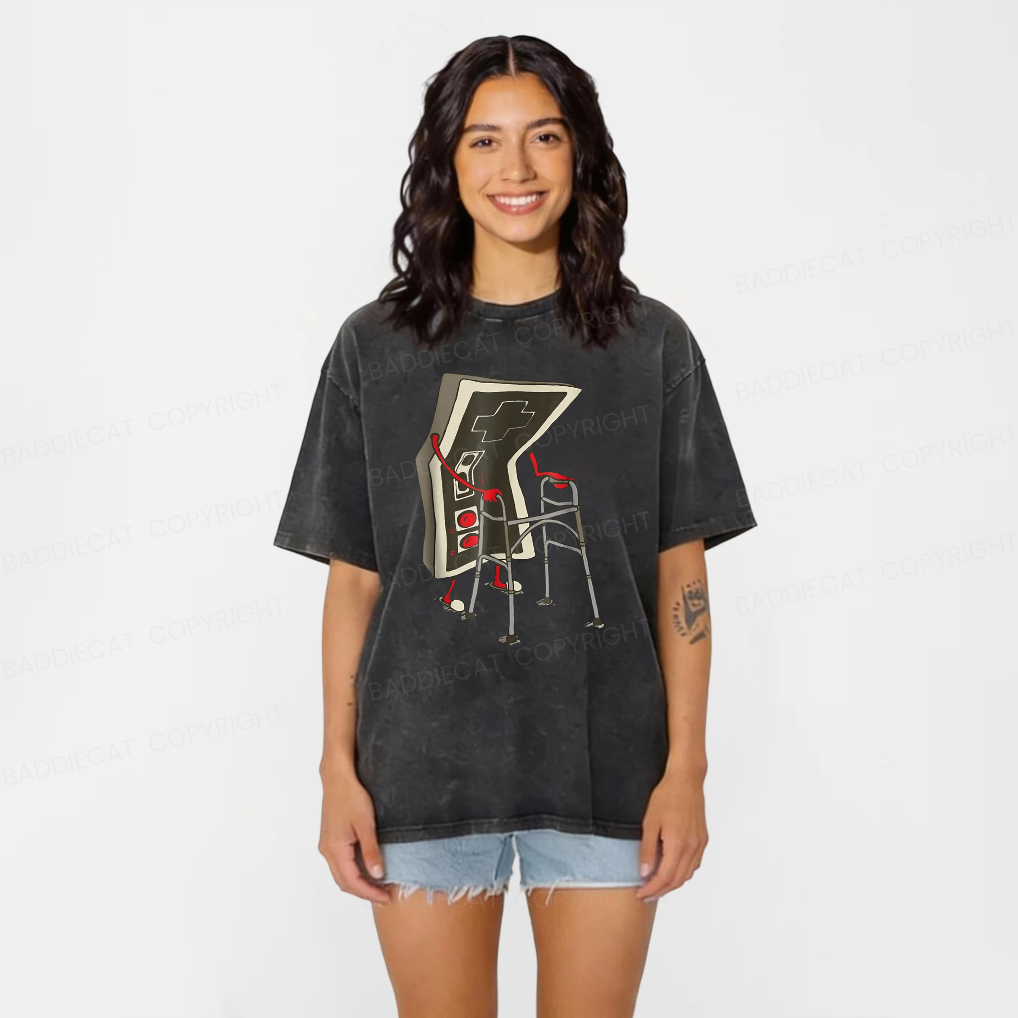 Baddiecat Old Gamer Washed T-shirt