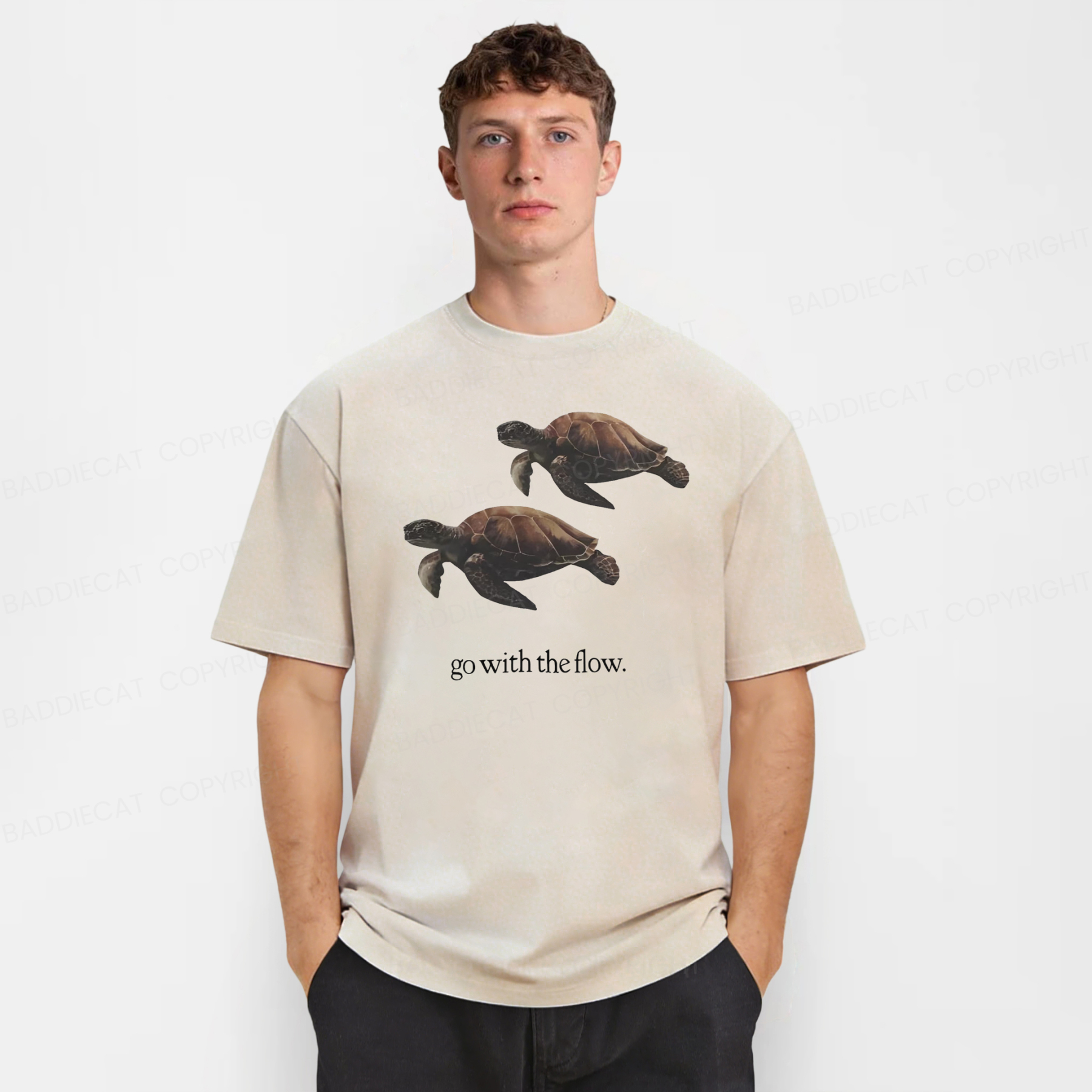 Baddiecat Turtle Go With The Flow Washed T-shirt