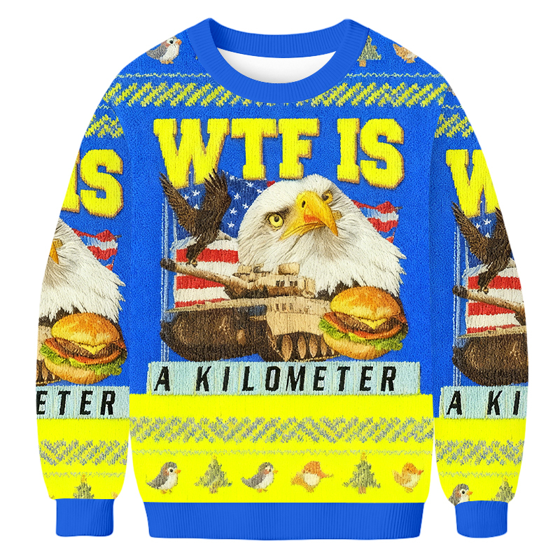 Baddiecat WTF Is A Kilometer Eagle Burger Tank Christmas Ugly Sweatshirt