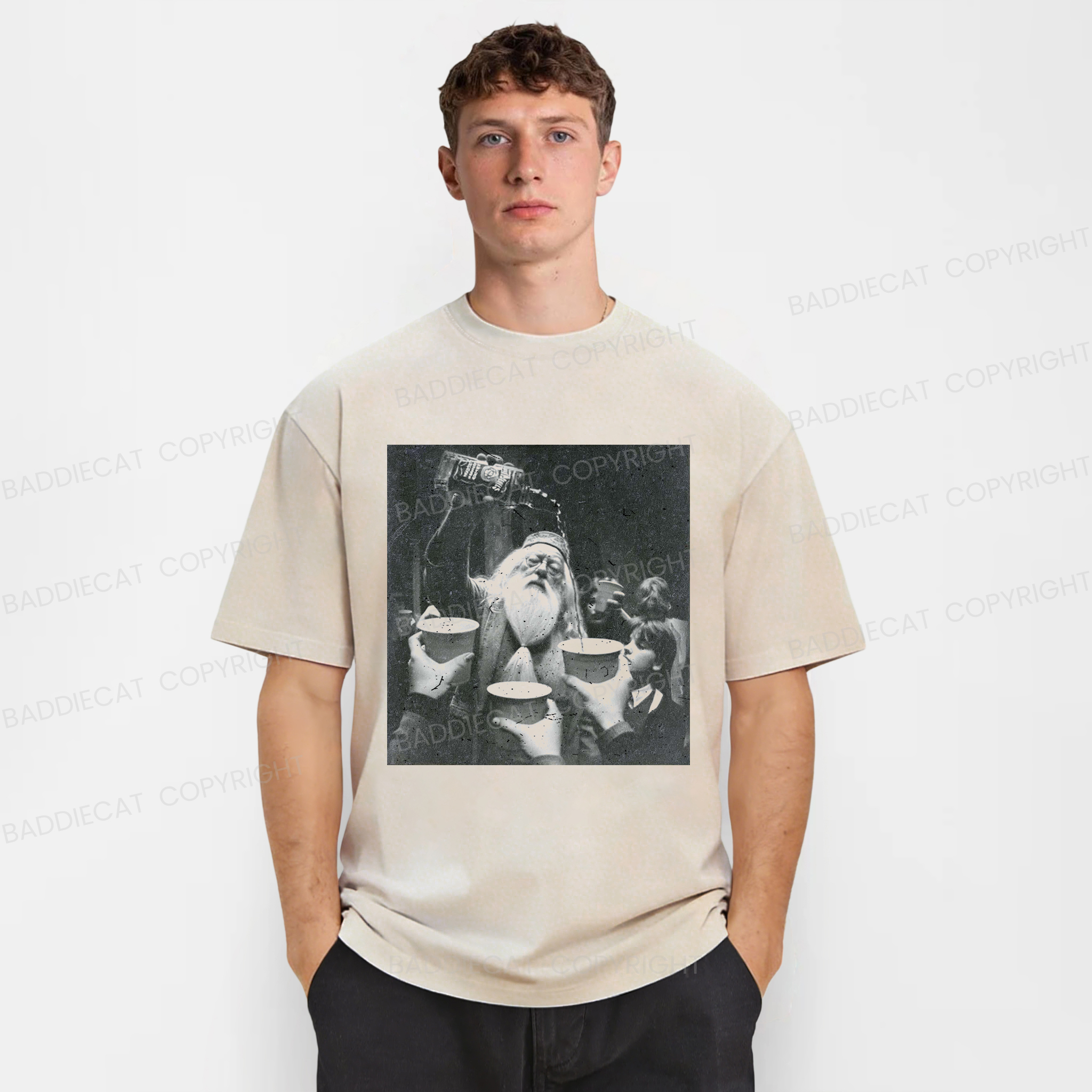 Baddiecat A Humorous Pattern Of Albus Dumbledore's Head Portrait Washed T-shirt
