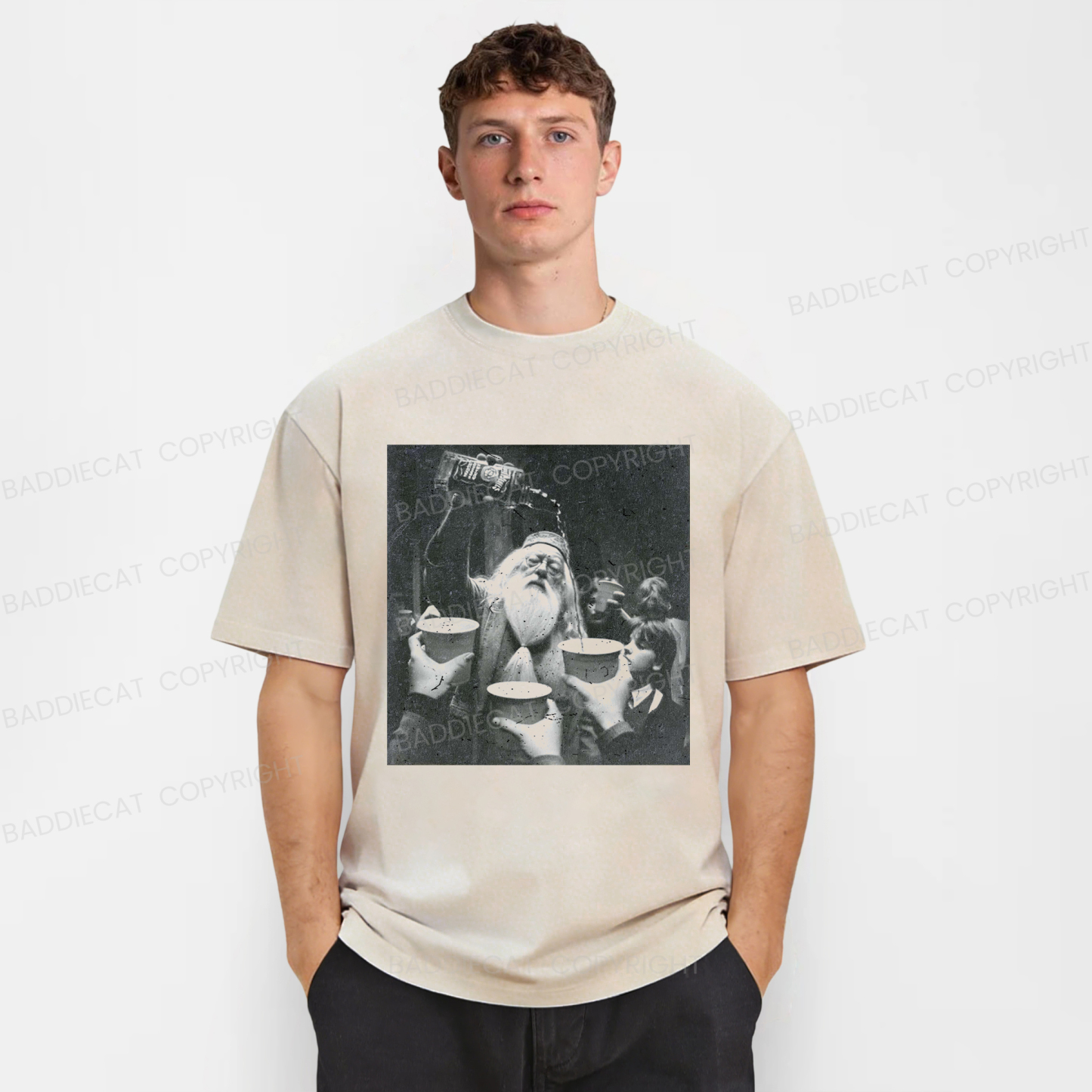 Baddiecat A Humorous Pattern Of Albus Dumbledore's Head Portrait Washed T-shirt