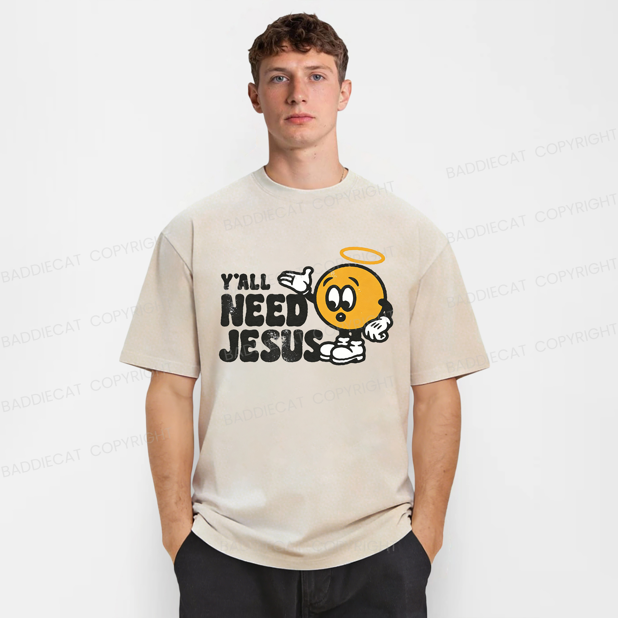 Baddiecat All Of You Need Jesus Washed T-shirt