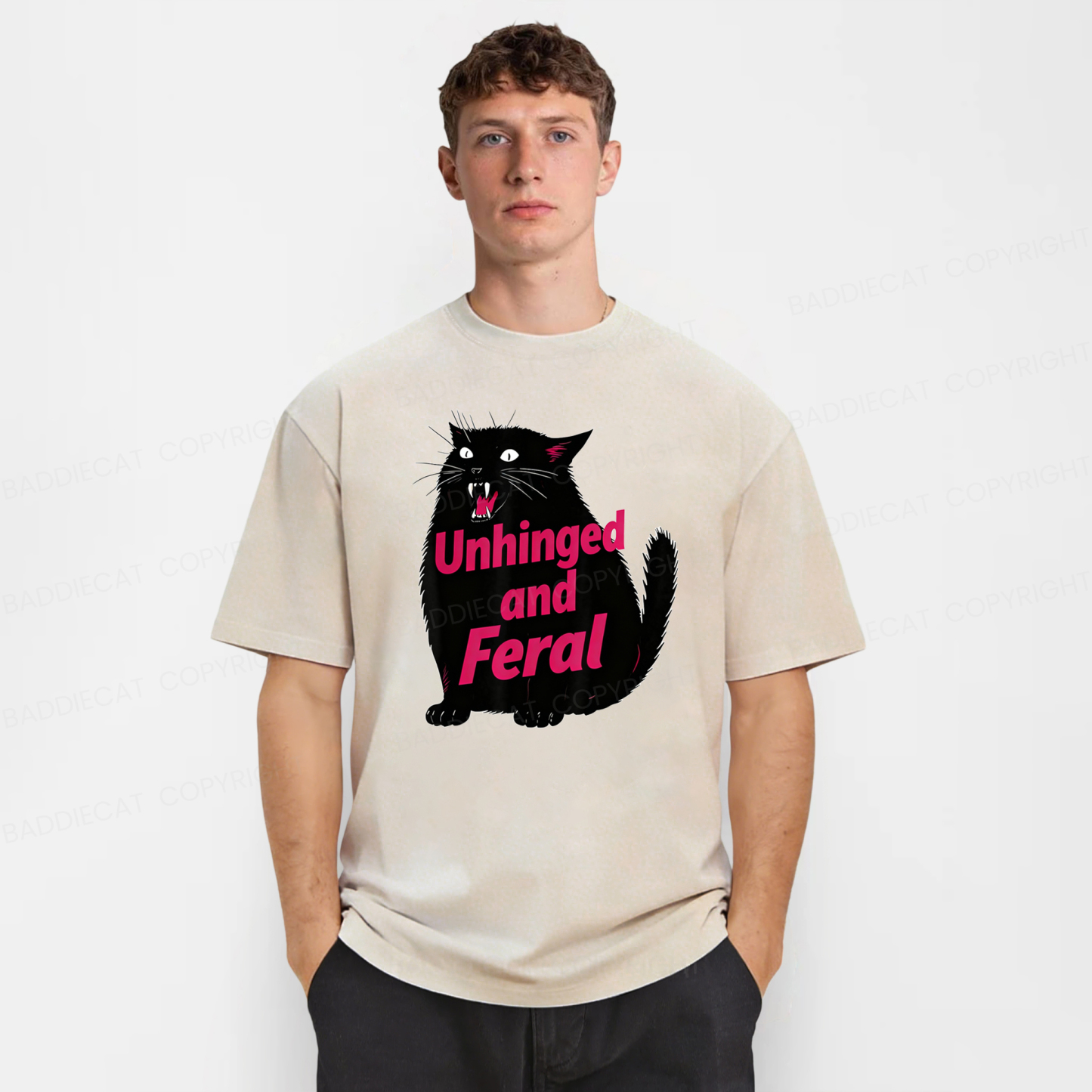 Baddiecat Unhinged And Feral Cat Washed T-shirt