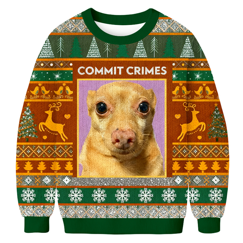 Baddiecat COMMIT CRIMES Christmas Ugly Sweatshirt