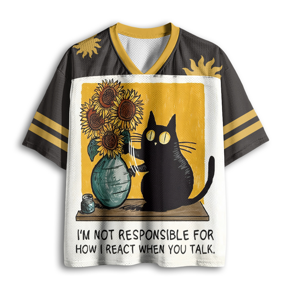 Baddiecat Black Cat With Sunflowers Mesh Jersey