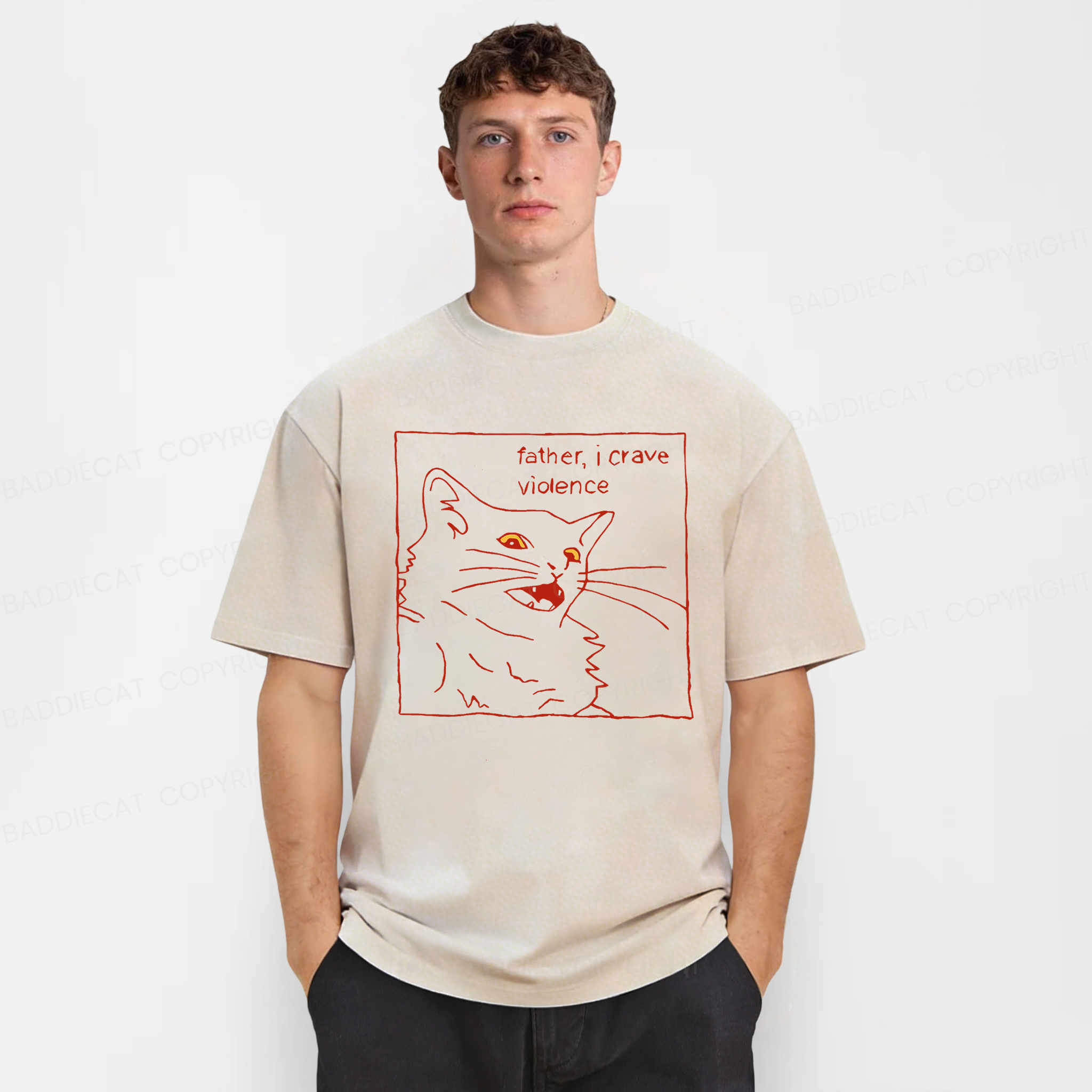 Baddiecat Father I Crave Violence Cat Washed T-shirt