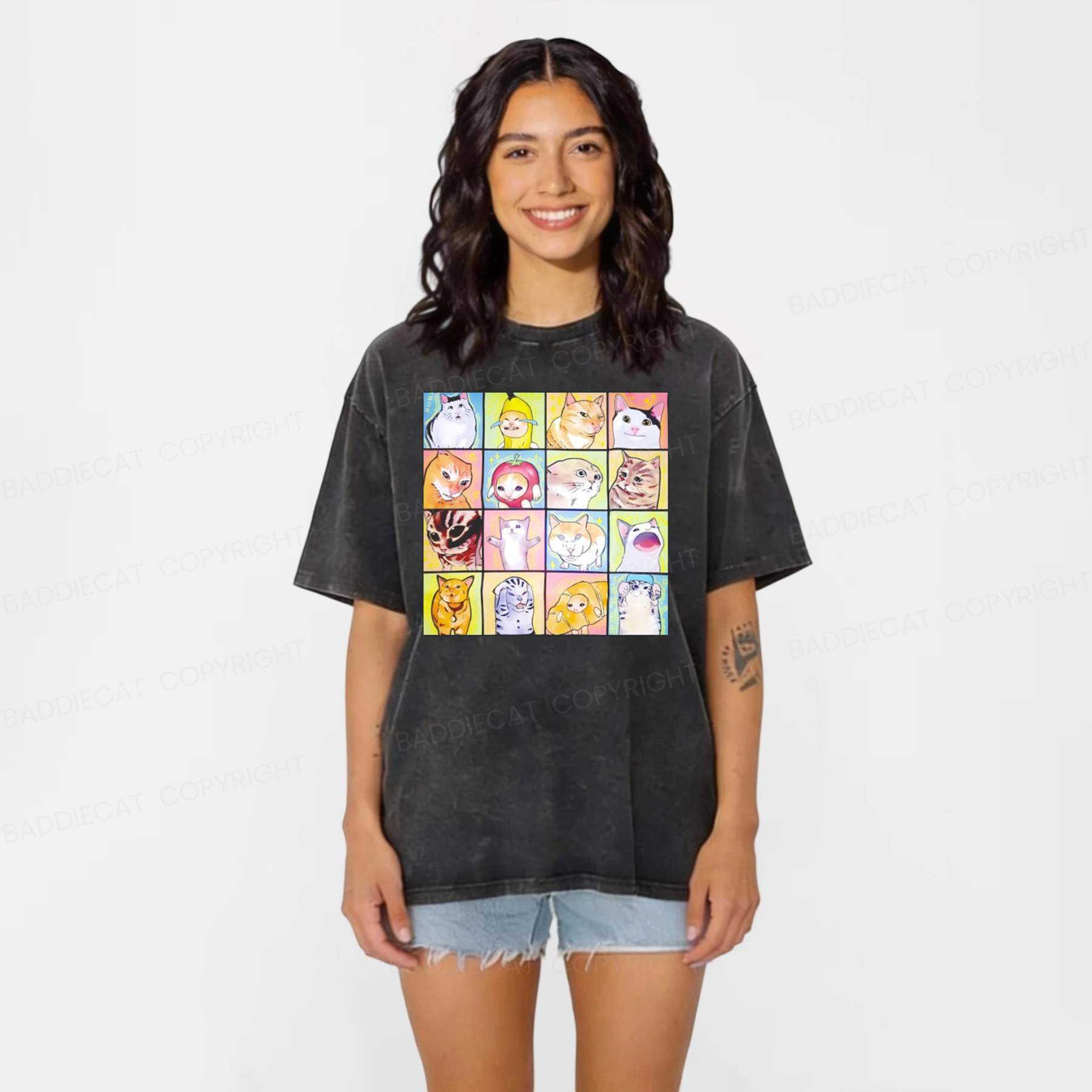 Baddiecat Cats Meme Washed T-shirt