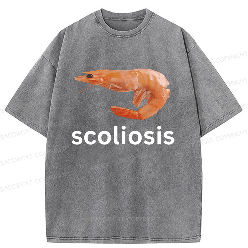 Baddiecat Scoliosis Shrimp Washed T-shirt