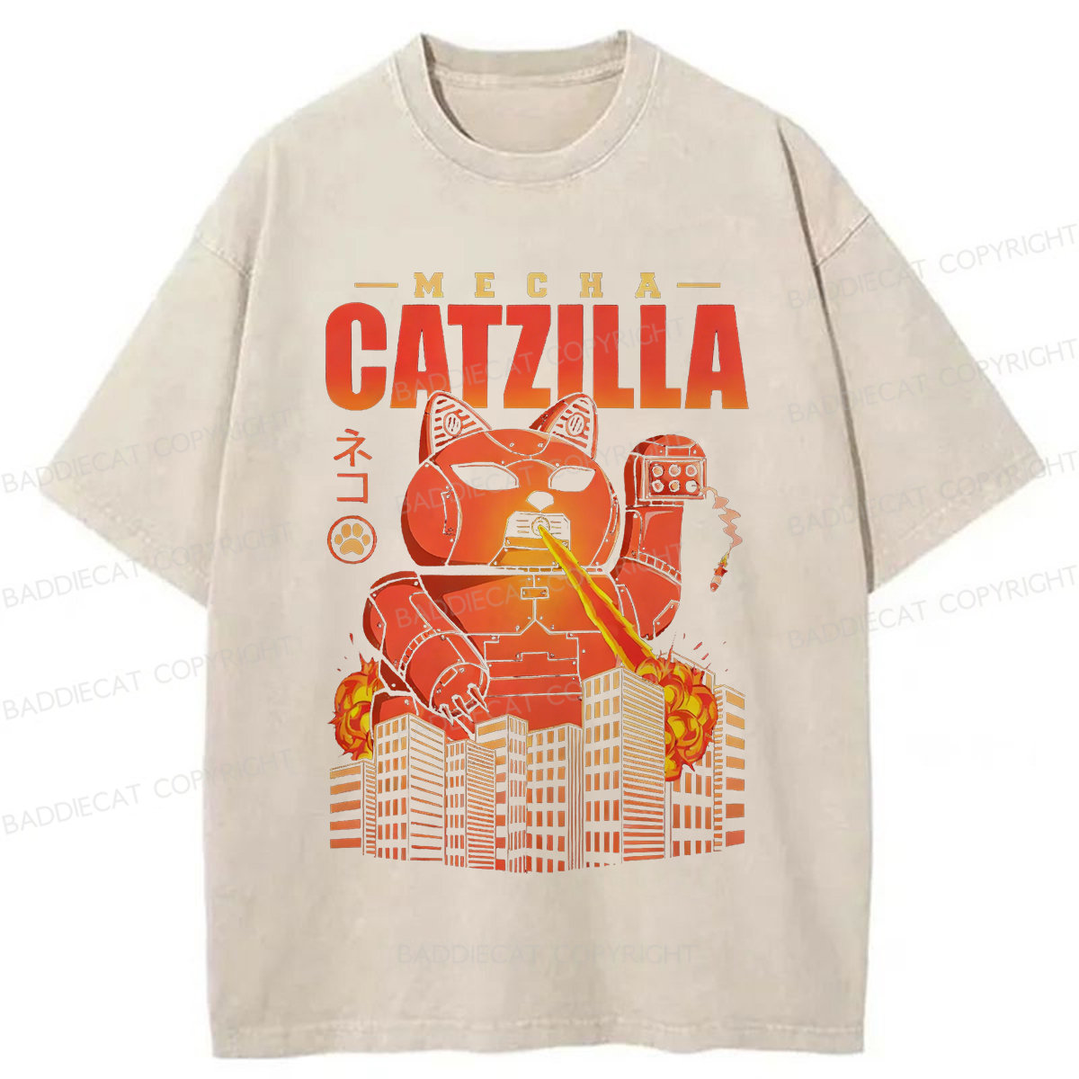 Baddiecat Mecha-Catzilla Washed T-shirt