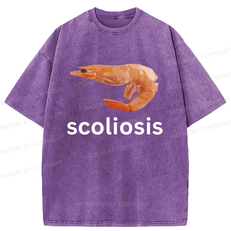 Baddiecat Scoliosis Shrimp Washed T-shirt