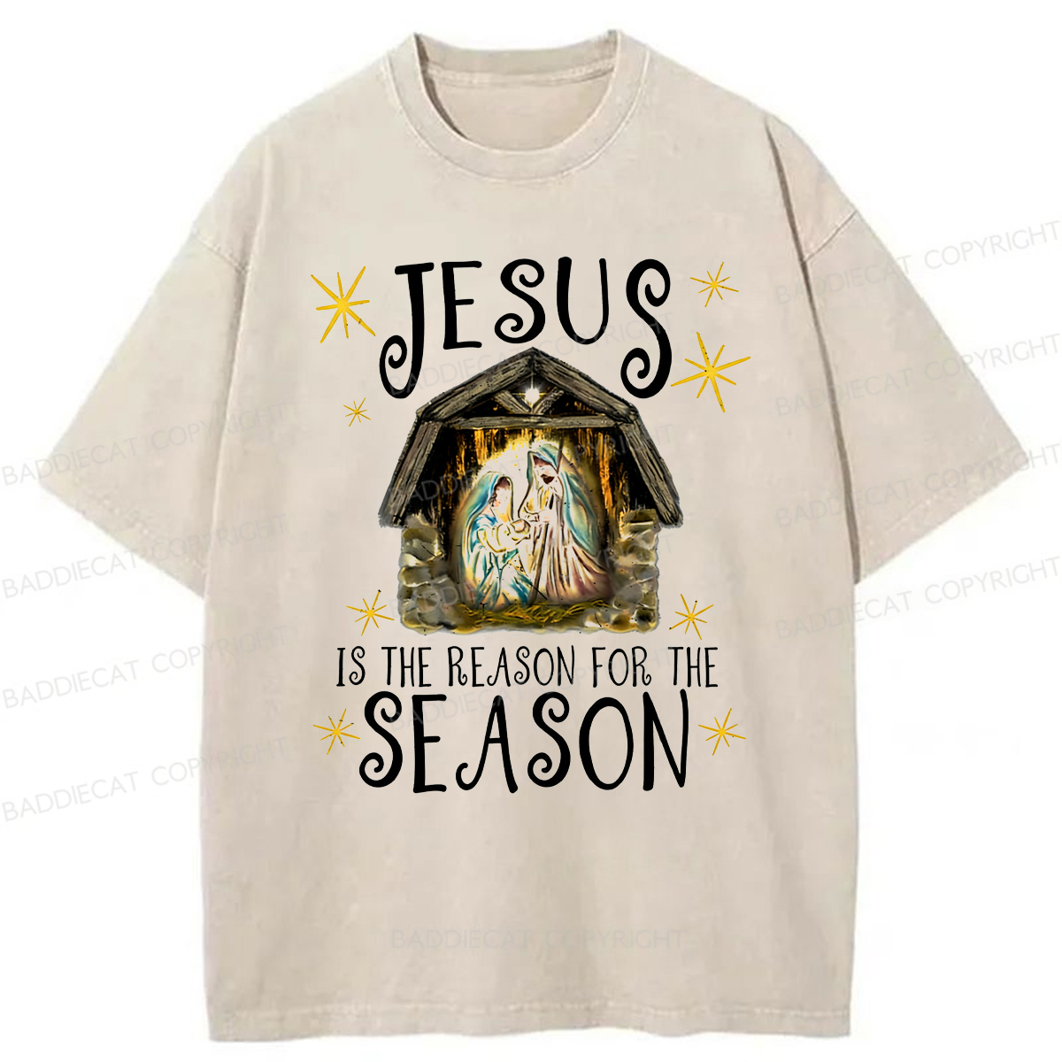 Baddiecat Jesus Is The Reason For The Season Washed T-shirt